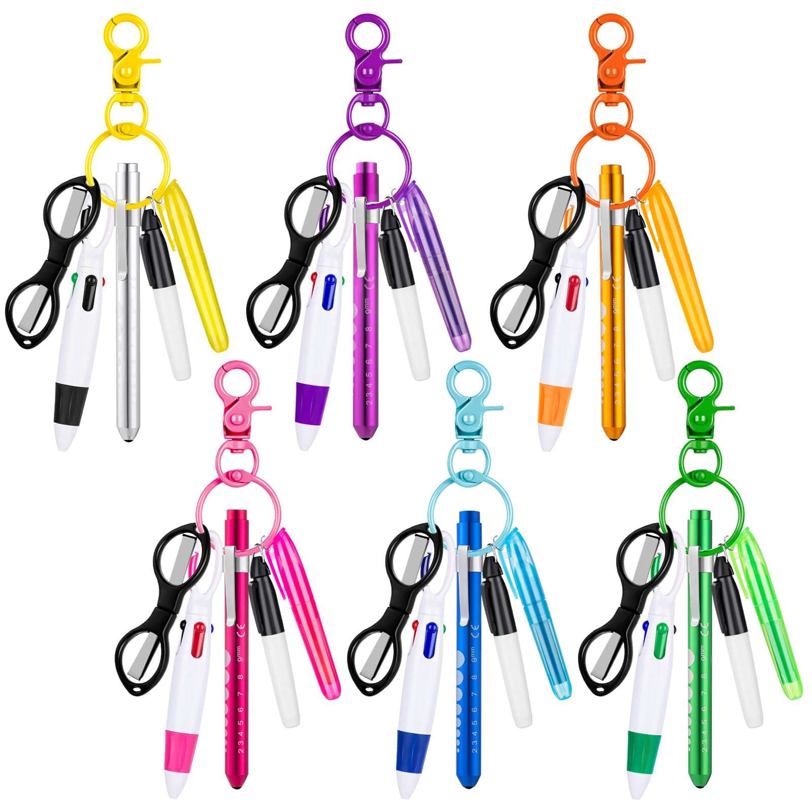 KFPPLXQ 36 Pcs Nurse Pens Set Include Multiple Colors Tip Permanent Marker Flashlight Pen Retractable Ballpoint Pens Foldable Scissors with Nursing Keychain Clip for Nurse Gift 1