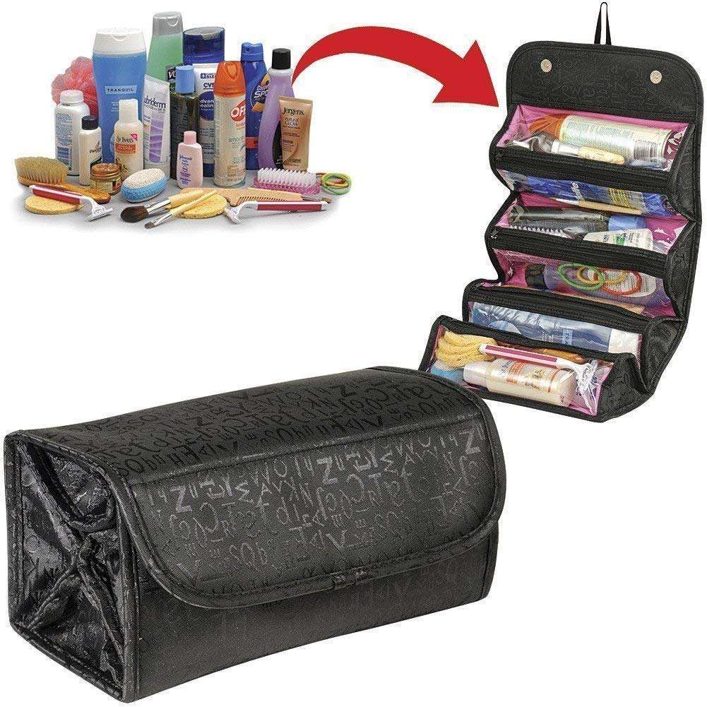 SKYUNION™ Cosmetic Pouch Organizer Makeup and Travel Buddy Toiletry Bag Gifts for Girls and Women (Black) 4