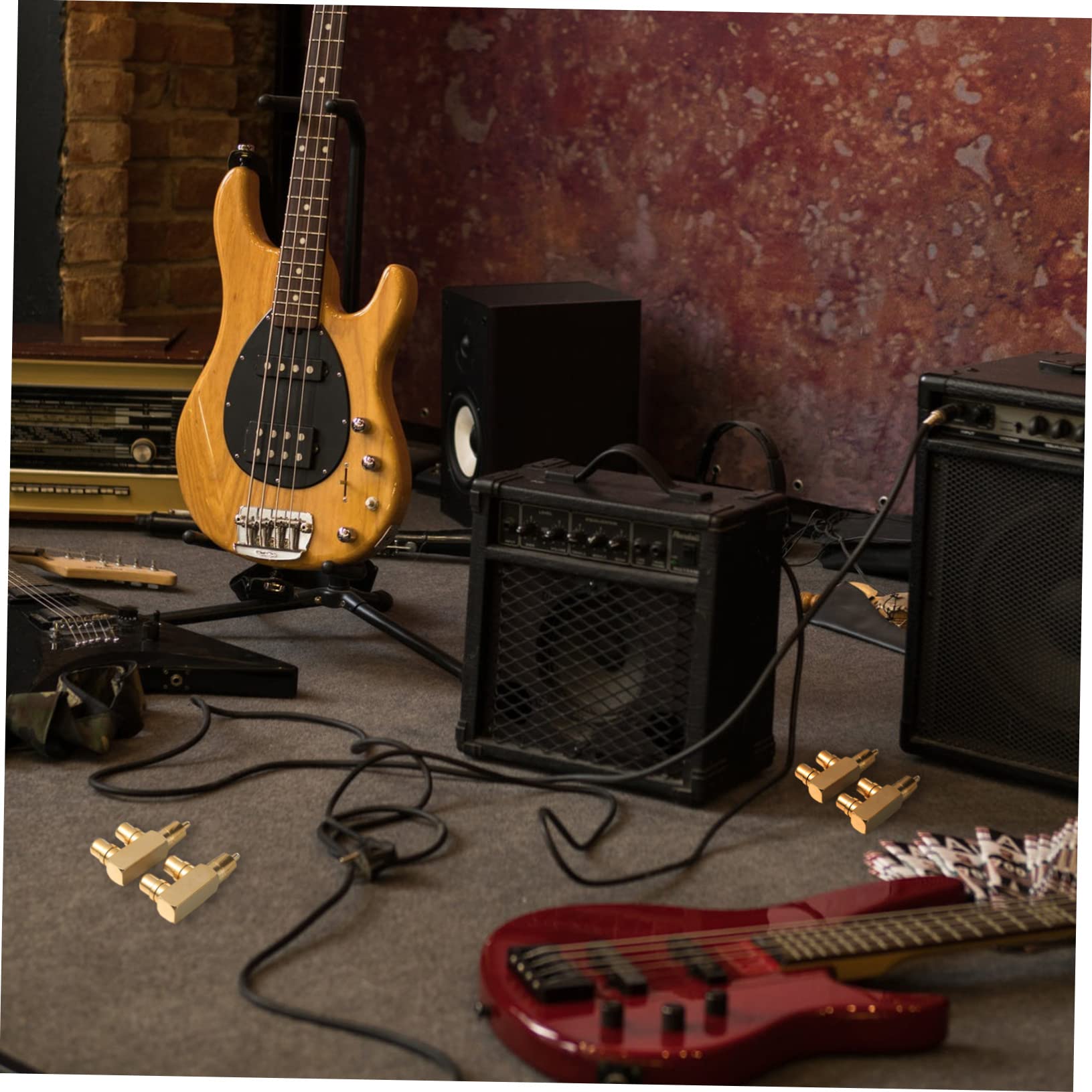 Yardenfun 2pcs Audio Adapter Splitter Adapter Connector 90 Degree Splitter Connector Av Audio Splitter Right Angle Splitter Adapter Headphone Splitter RCA Splitter Adapter Golden Copper 4