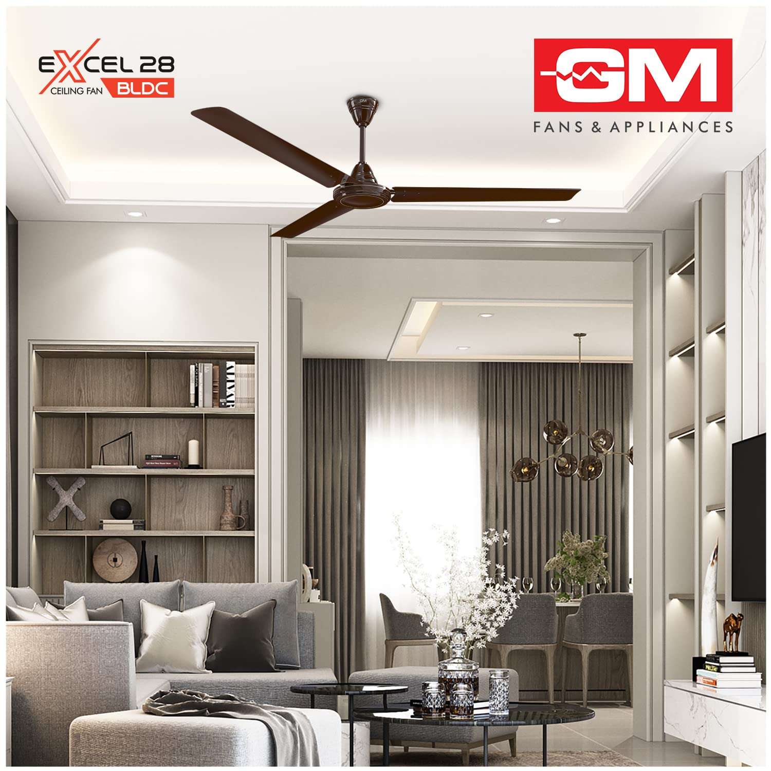 GM Excel28 Ceiling Fan Brown 1200 MM 355 RPM, 5 Star Rated, Energy efficient, BLDC Motor, Prelubricated Closed Type double ball bearing, Compatible with all regulators, Suitable for Living Room, Bedroom 3