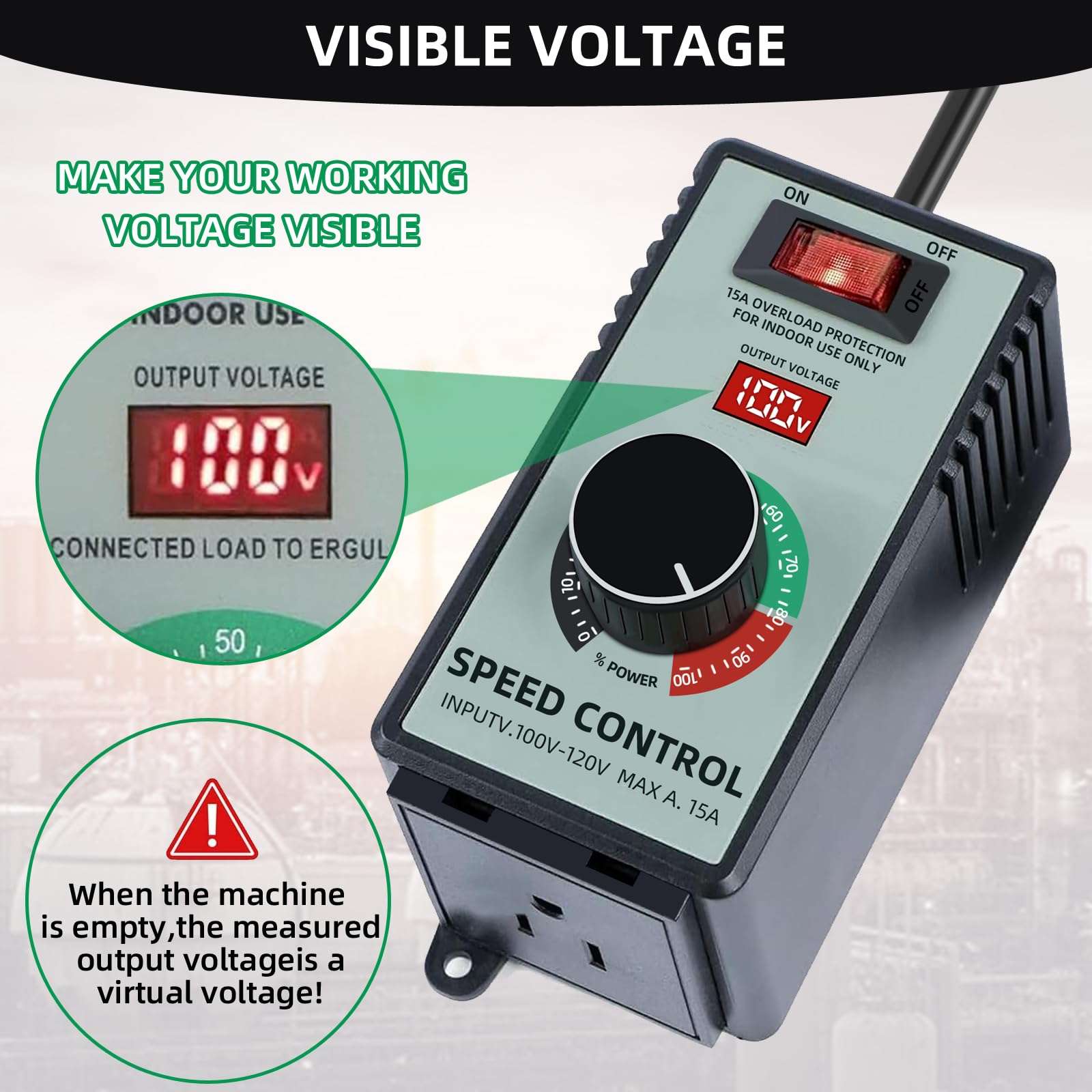 Adjustable 4000W AC Motor Speed Controller for Angle Grinder, Electric Drill, Polishing Machine & Fan - 110V, Variable Speed Control with Overload Protection, Voltage LED Display 4