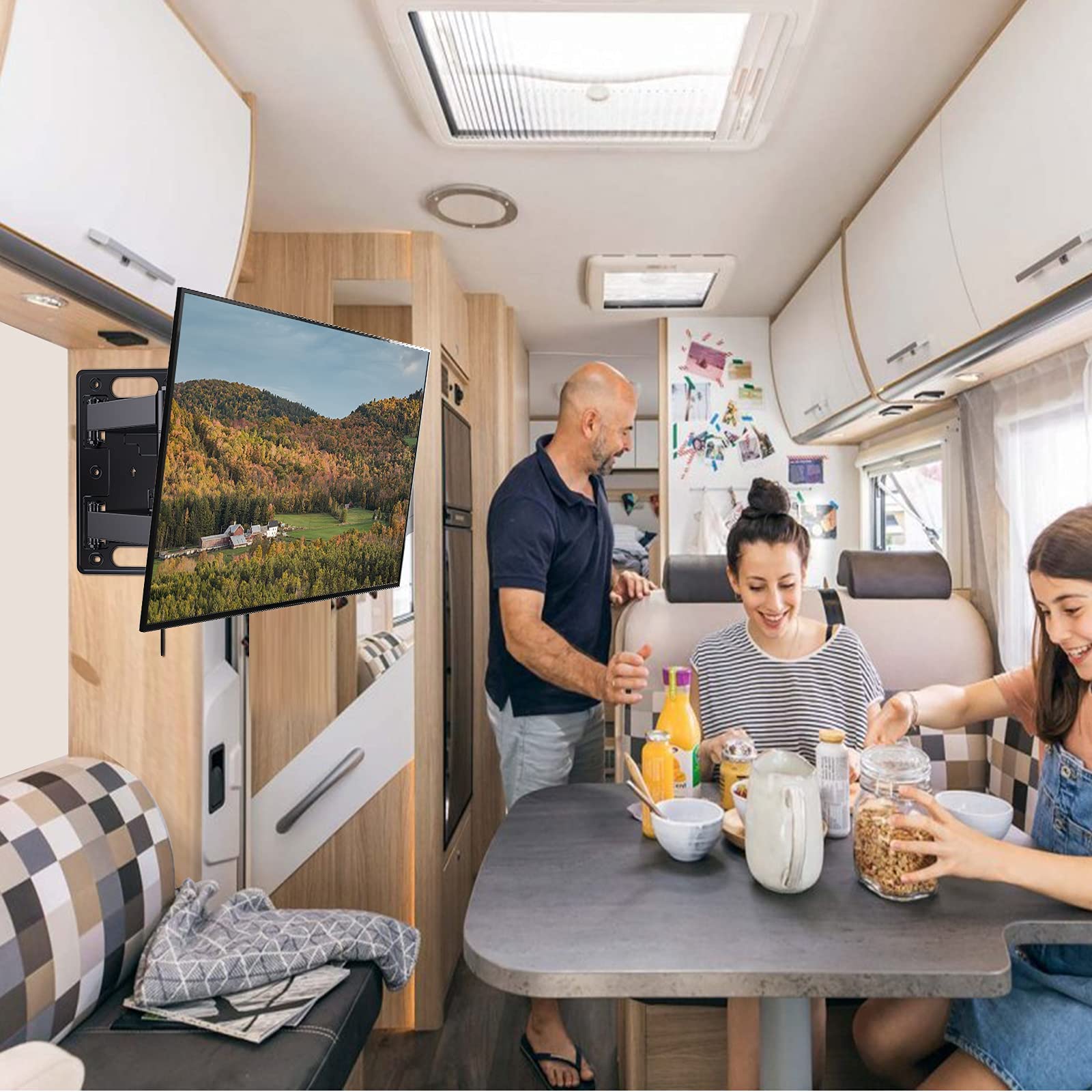 RV Lockable TV Wall Mount for Camper Full Motion Trailer Bracket with Articulating Arms for 23-43 Inch Flat Curved Screens up to 77 lbs VESA 200x200mm on Motor Home Truck Marine Boat 6