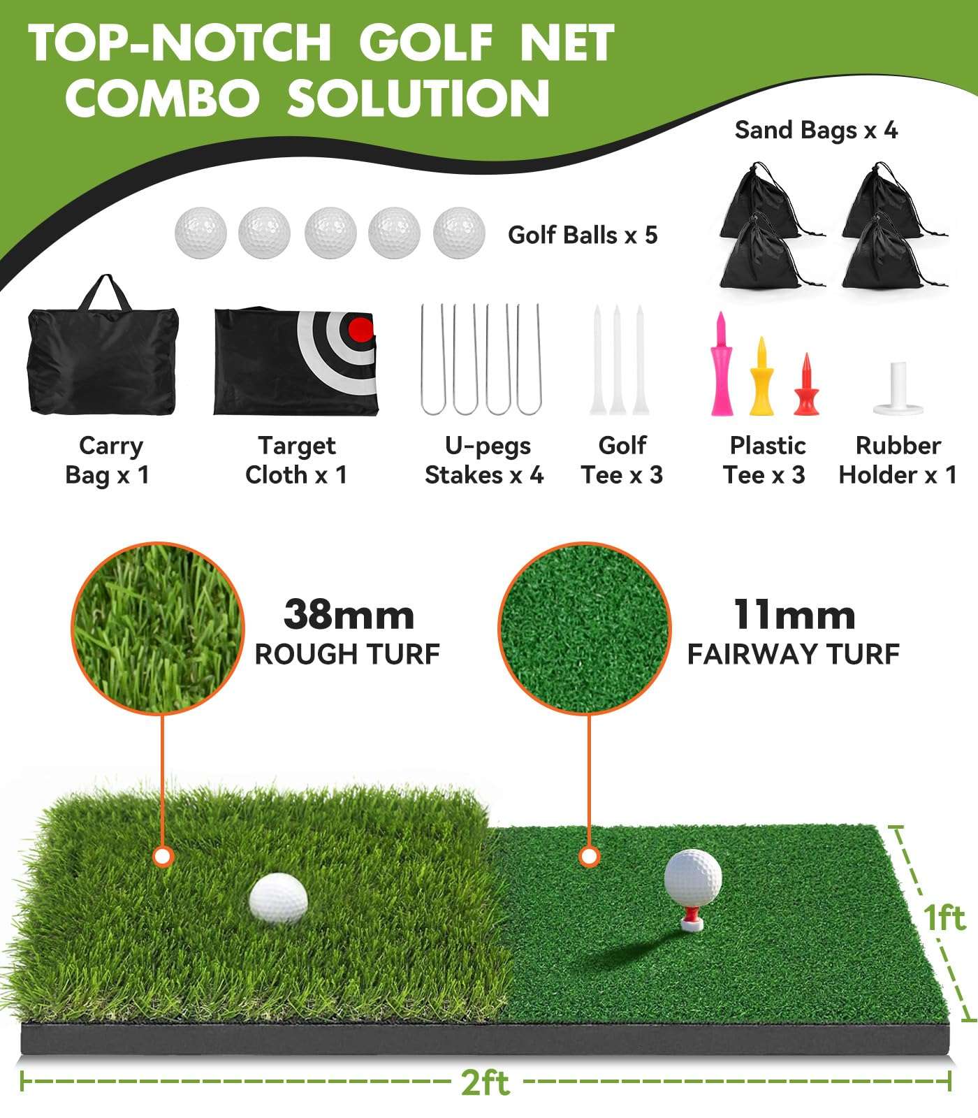 Golf Net: 10x7ft Heavy Duty Golf Practice Net for Indoor/Outdoor Training, Multi-Target Golf Hitting Net with Dual-Turf Golf Mat, Ideal Golf Training Aid for Golfers Backyard Driving Chipping Swing 4