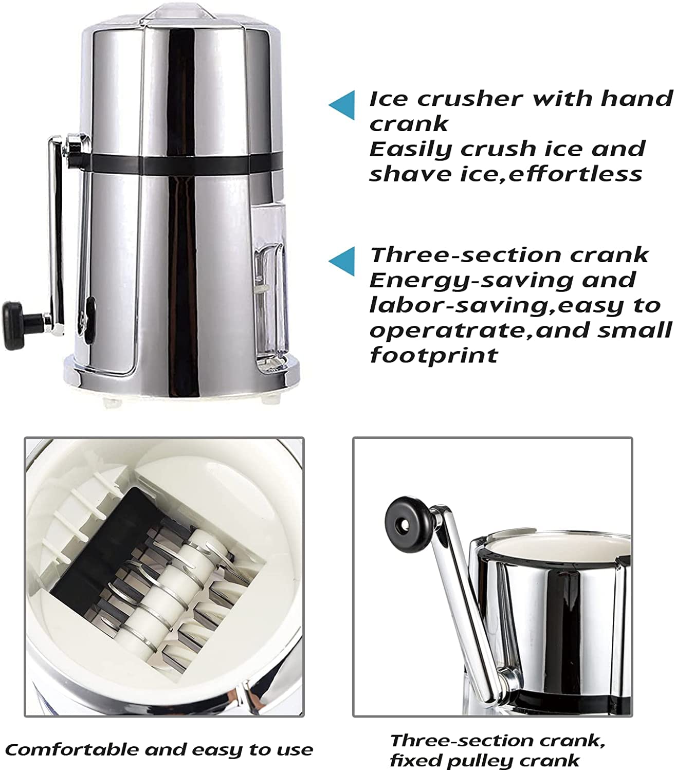 Montavo by FnS Stainless Steel Ice Crusher Manual Machine with Stylish Mirrored Finish Includes a Scoop and Ice Tray 6