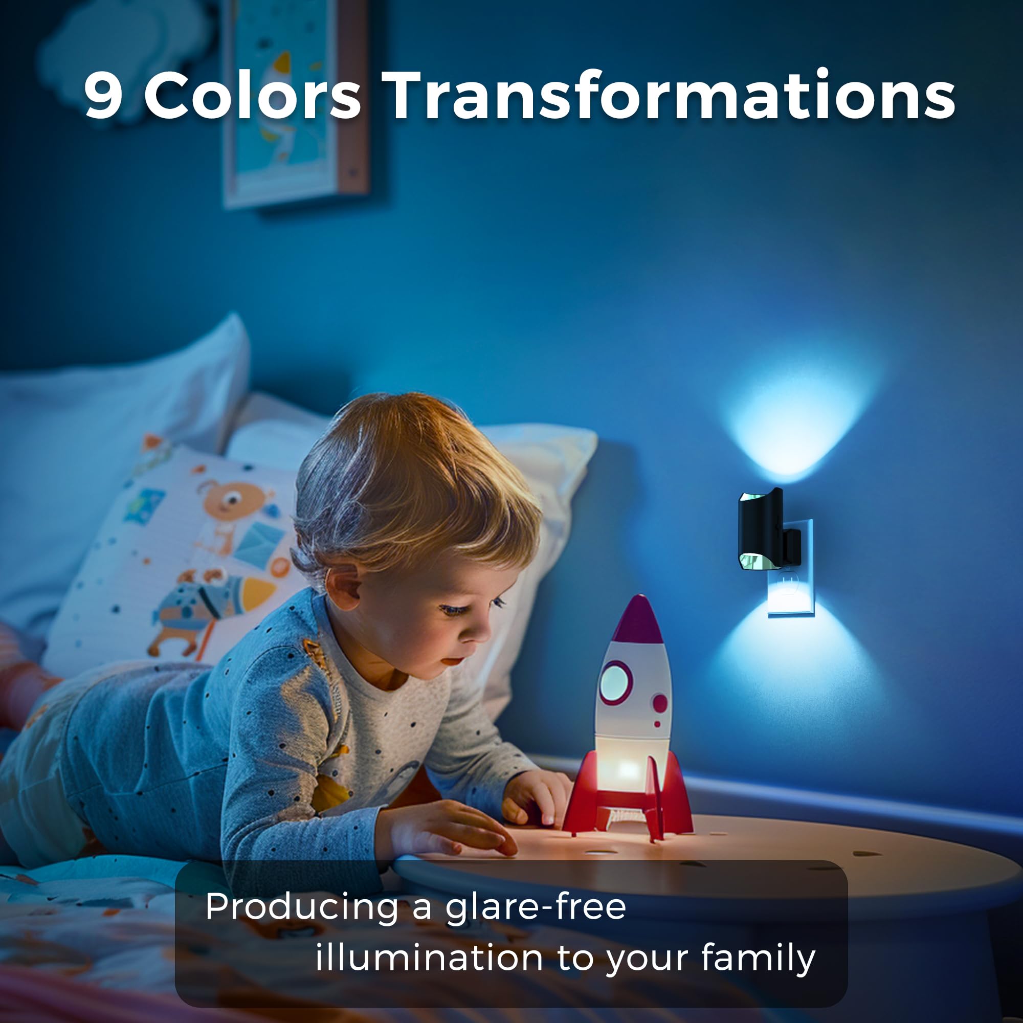 Night Lights Plug into Wall, Color Changing Night Light, Dusk to Dawn Light Sensor and Adjustable Brightness, Elegant Design Night Light for Kids Bedroom, Bathroom, 4 Pack 6
