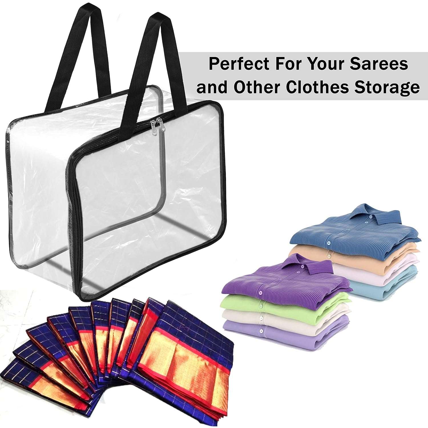 Golden Bird Transparent Pvc Storage Bag for Saree Covers,Clothes, Lehenga, Blankets, Bedsheets, Toys, Docs | Wardrobe Organizer | Clear Storage Box Bag Clothes Organizer (4) 6