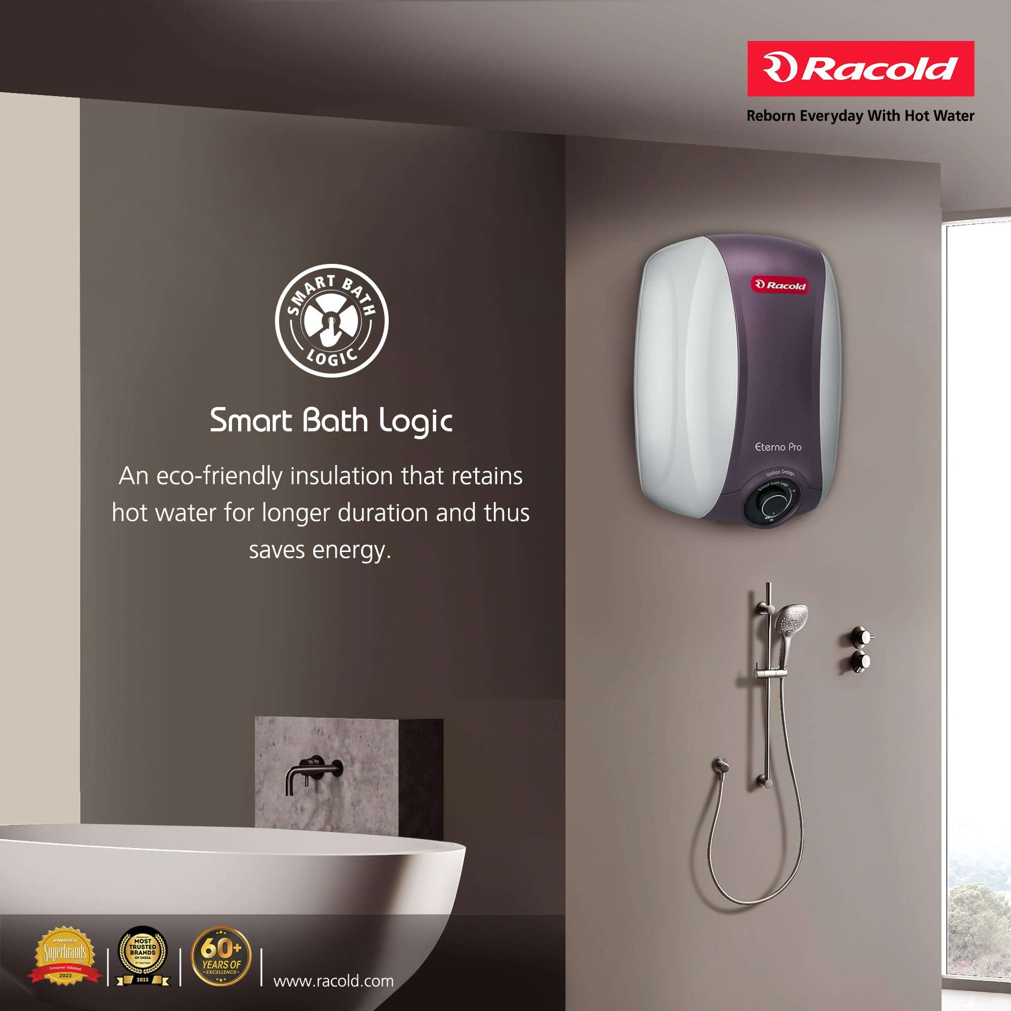 Racold ETERNO PRO Storage Water Heater 10L – Vertical Geyser useful for Bathrooom, Smart Logic, 3 Safety Levels, Energy Efficient,Titanium Enamelled Coating, Free Standard Installation & Pipes, White 5