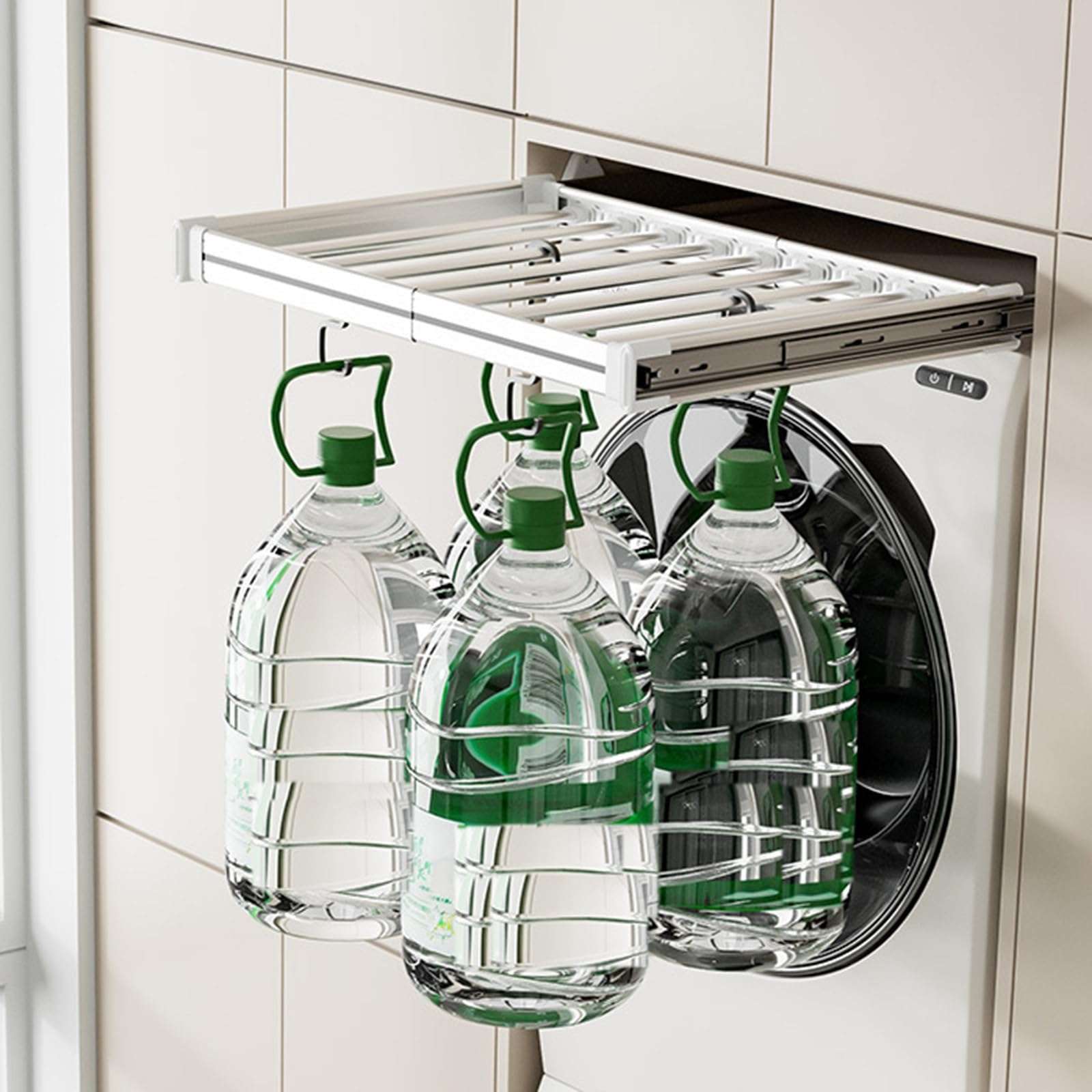 Washing Machine Trouser Rack - Invisible Clothes Drying Rack, Built-in Wardrobe Pull-Out Basket, Drawer-Type Balcony Trouser Drawer Slide Rail Storage Artifact 5