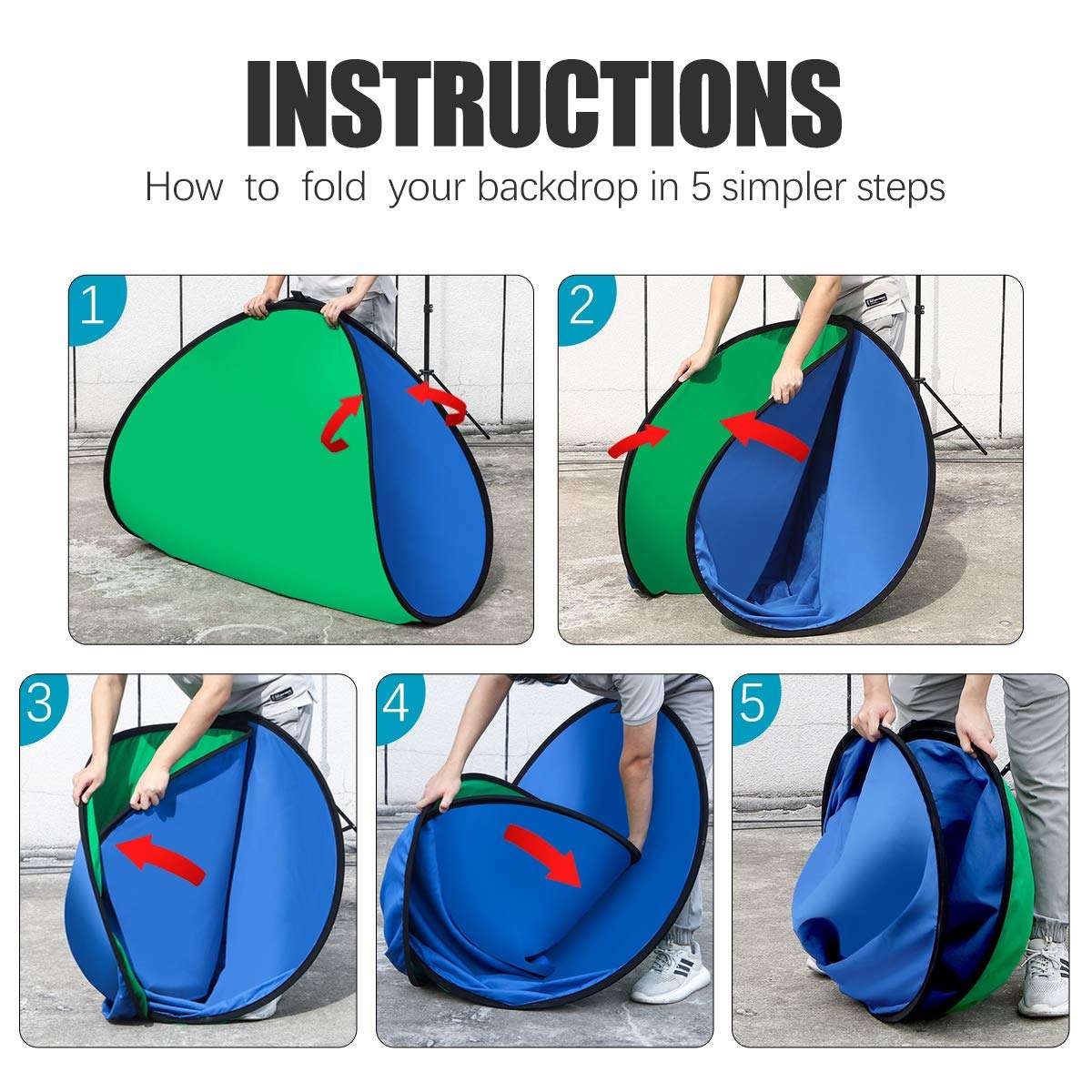 AFHT 5'X7'Portable Green Screen Backdrop with Stand Blue and Green 2-in-1 Collapsible Green Screen Kit, Chromakey Blue and Green Screen Chair 3