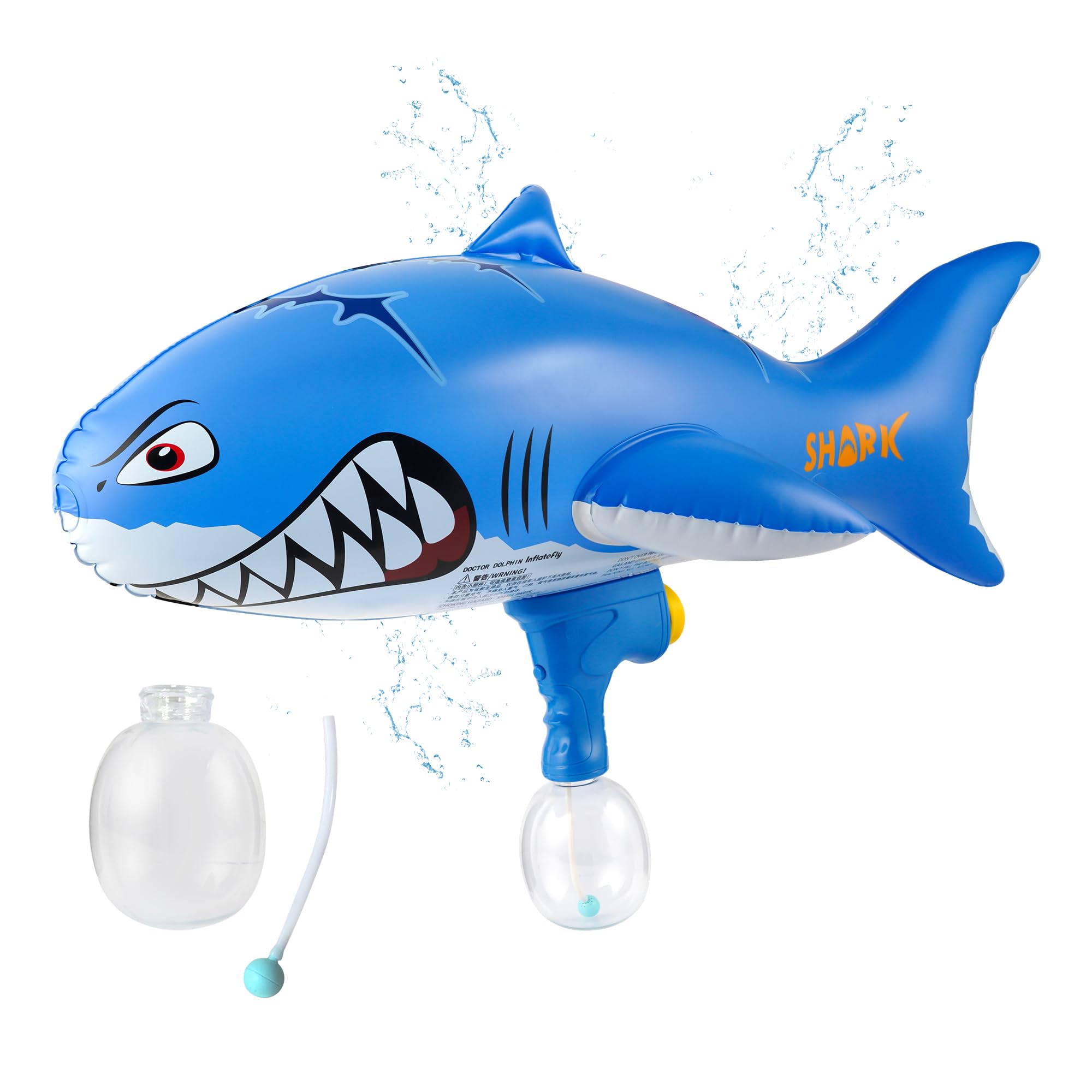 INFLATEFLY Water Guns for Kids Large Outdoor Water Toy Gun for Swimming Pool Beach Inflatable Squirt Gun for 3 Years Old and up (Shark) 6