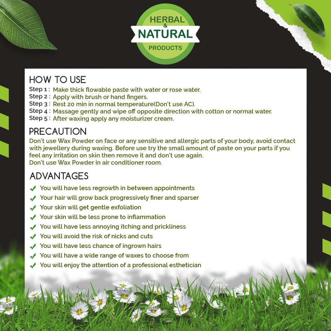 Herbal Face Wax Powder for Women - 7-Minute Natural & Painless Hair Removal, Ayurvedic Wax for All Skin Types, Cleans Dead Skin & D-Tans - Ideal for Face, Hands, Legs, Underarms & Bikini Line – 50g 3