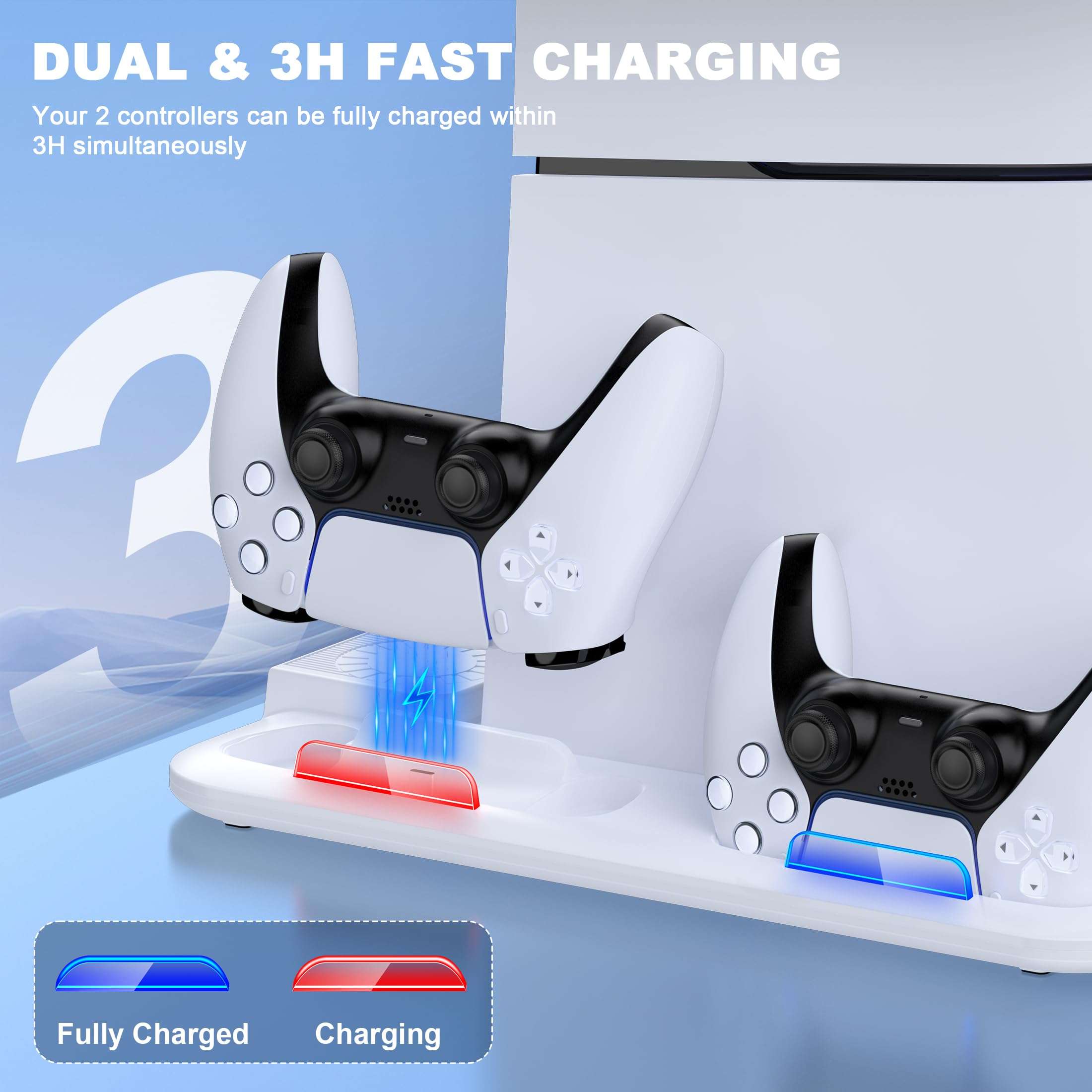 PS5 Slim Stand and Cooling Station with Dual Controller Charging Station for Playsation 5 Slim Disc/Slim Digital Console,PS5 Slim Accessories with 3 Levels Cooling Fan & Headset Holder 4