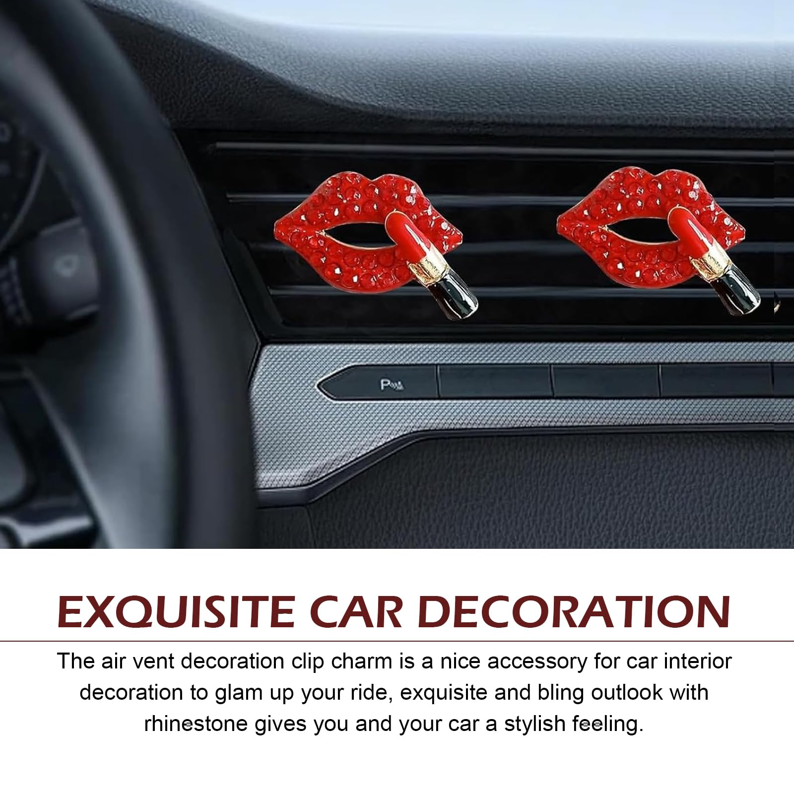 Teybouk 4 PCS Lip Air Vent Clips, Bling Car Vent Accessories, Women Auto Decorations, Universal for Most Cars, Trucks, SUVs (Red) 6