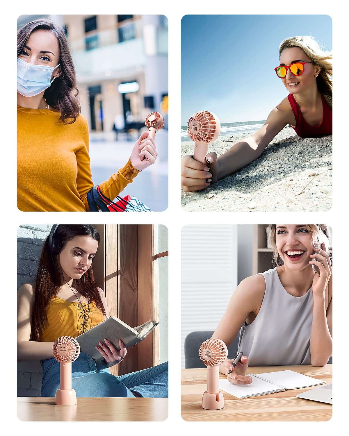 Gaiatop Mini Portable Fan, Dual Motors Powerful Handheld Fan, Cute Design 3 Speed Personal Small Desk Fan with Base, Lightweight Makeup USB Rechargeable Fan for Stylish Girl Women Men Indoor Outdoor 5