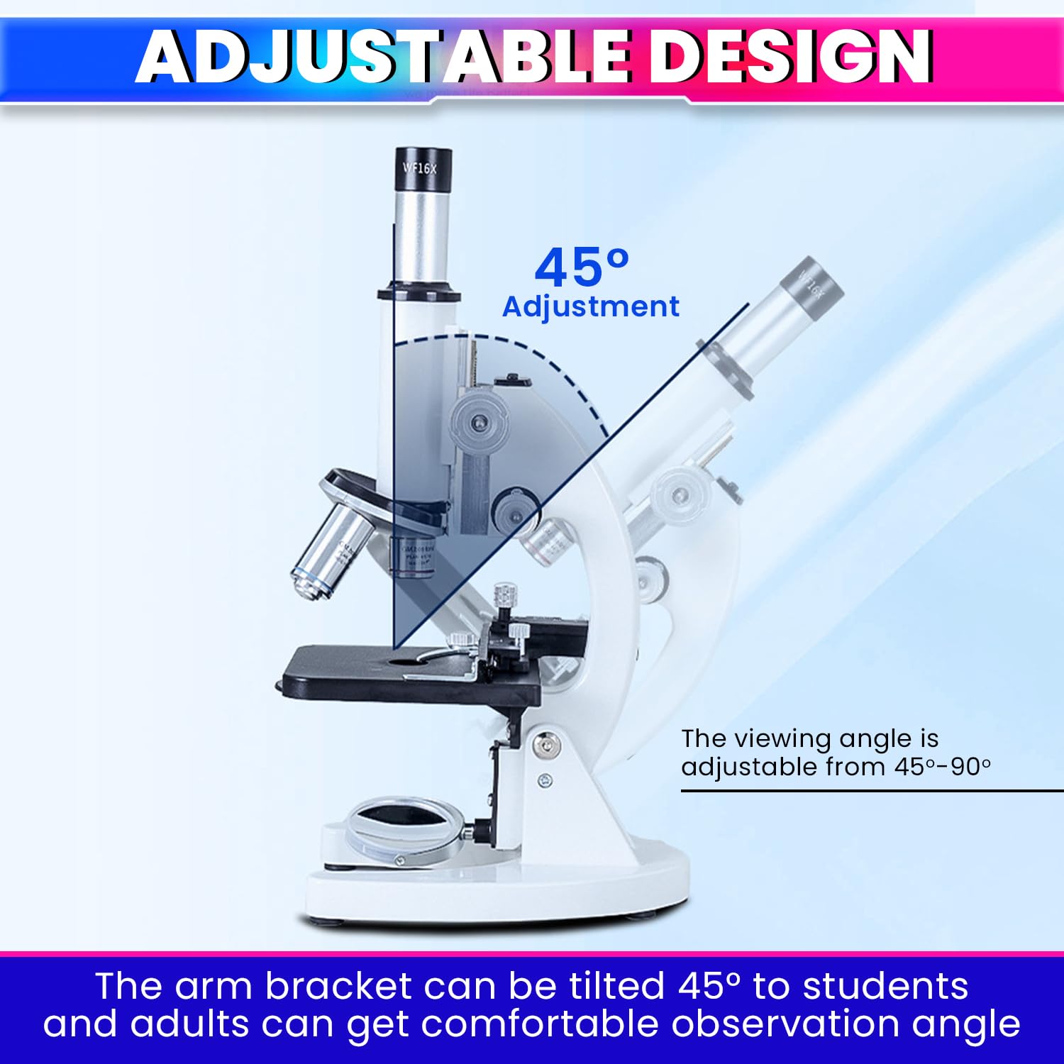 amiciVision Laboratory Microscope, 2400X Monocular Optical Microscope with Multiple Objective Lenses 6