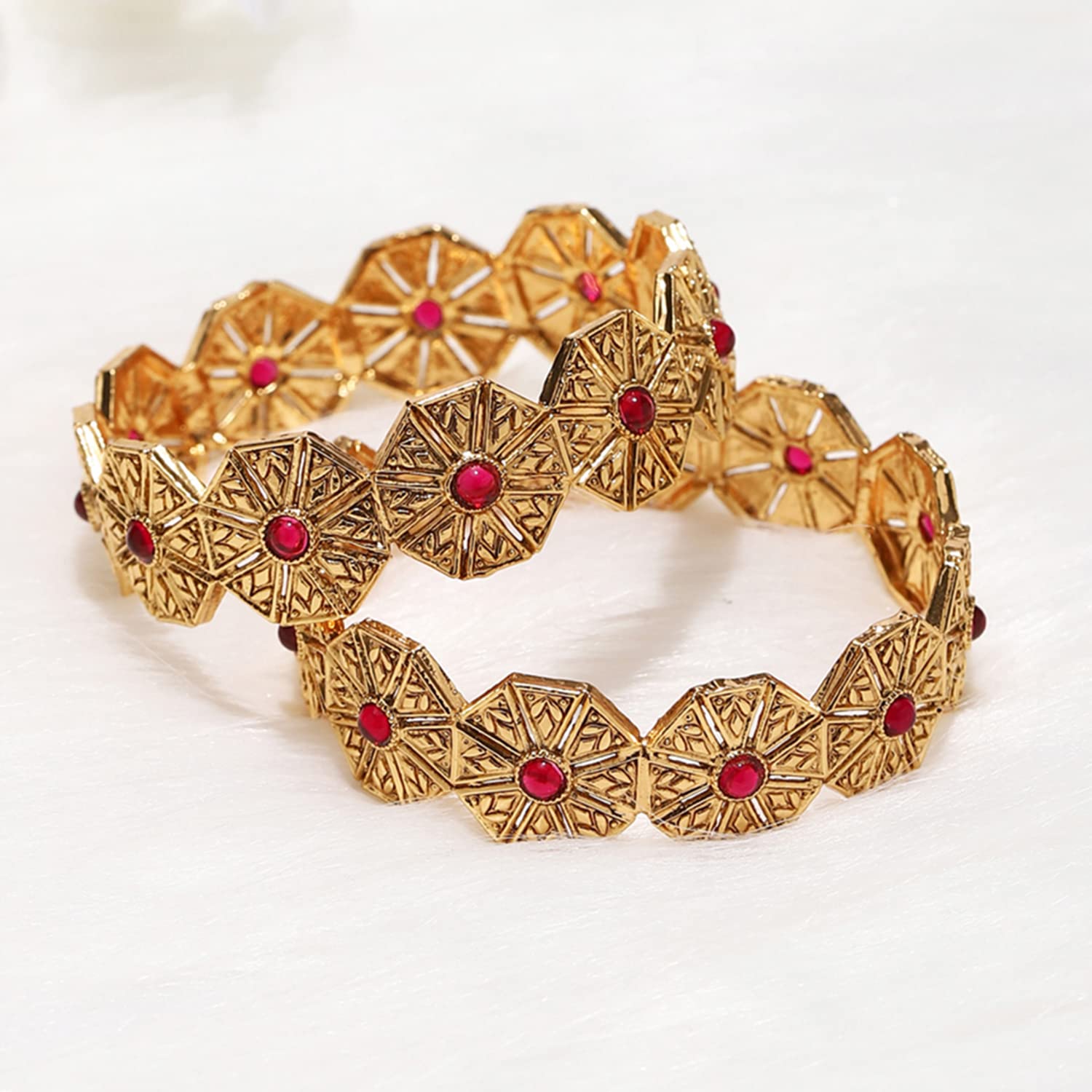 LATTICE BRASS PEARLS BANGLES 6