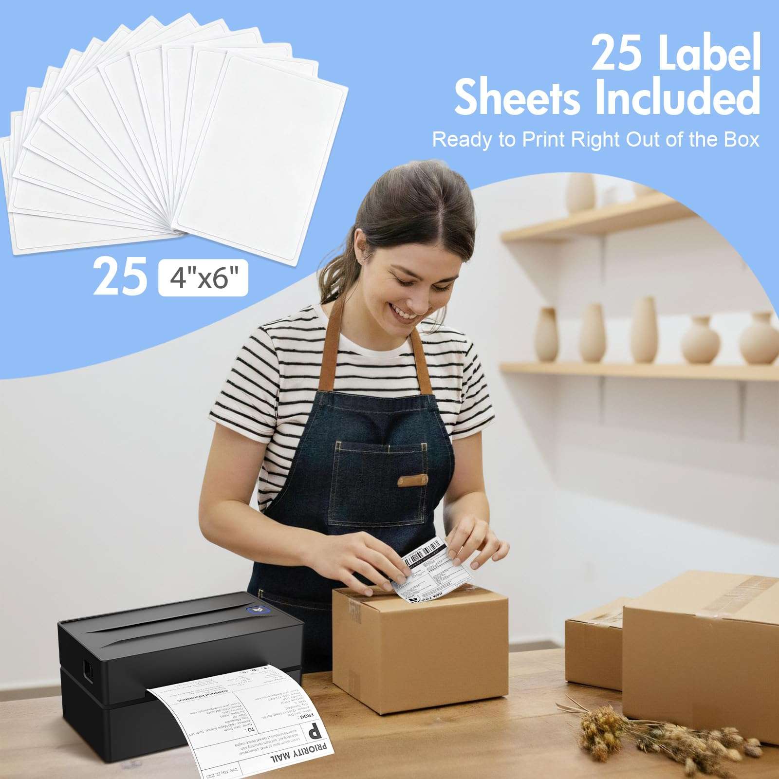 Bluetooth Thermal Shipping Label Printer: 4x6 Wireless Label Maker with Tape for Small Business - Compatible with iPhone, Android, Windows & Mac, Widely Used for USPS UPS Ebay Amazon Shopify Etsy 5