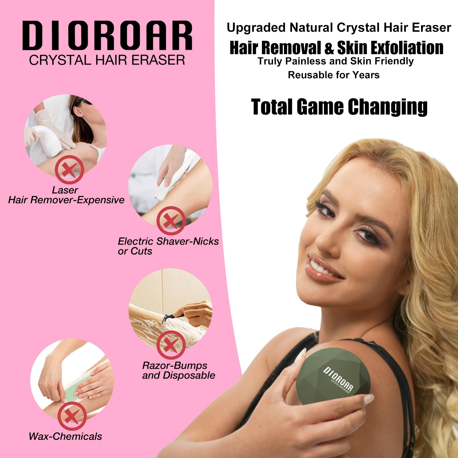 DIOROAR Crystal Hair Eraser for Women,Upgraded Painless Crystal Hair Remover Diamond,Effective Nano Glass Hair Removal Stone Exfoliation without Shaver,Natural Epilator for Silky Skin(Olive Green) 5