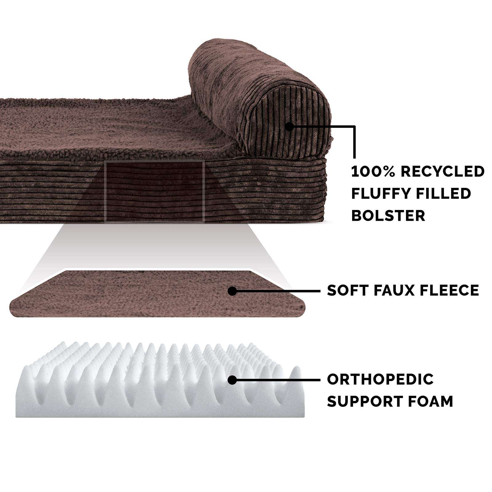 Furhaven Pet 43305061 Medium Faux Fleece & Corduroy Chaise Lounge Orthopedic Sofa Pet Bed, Dark Espresso 3