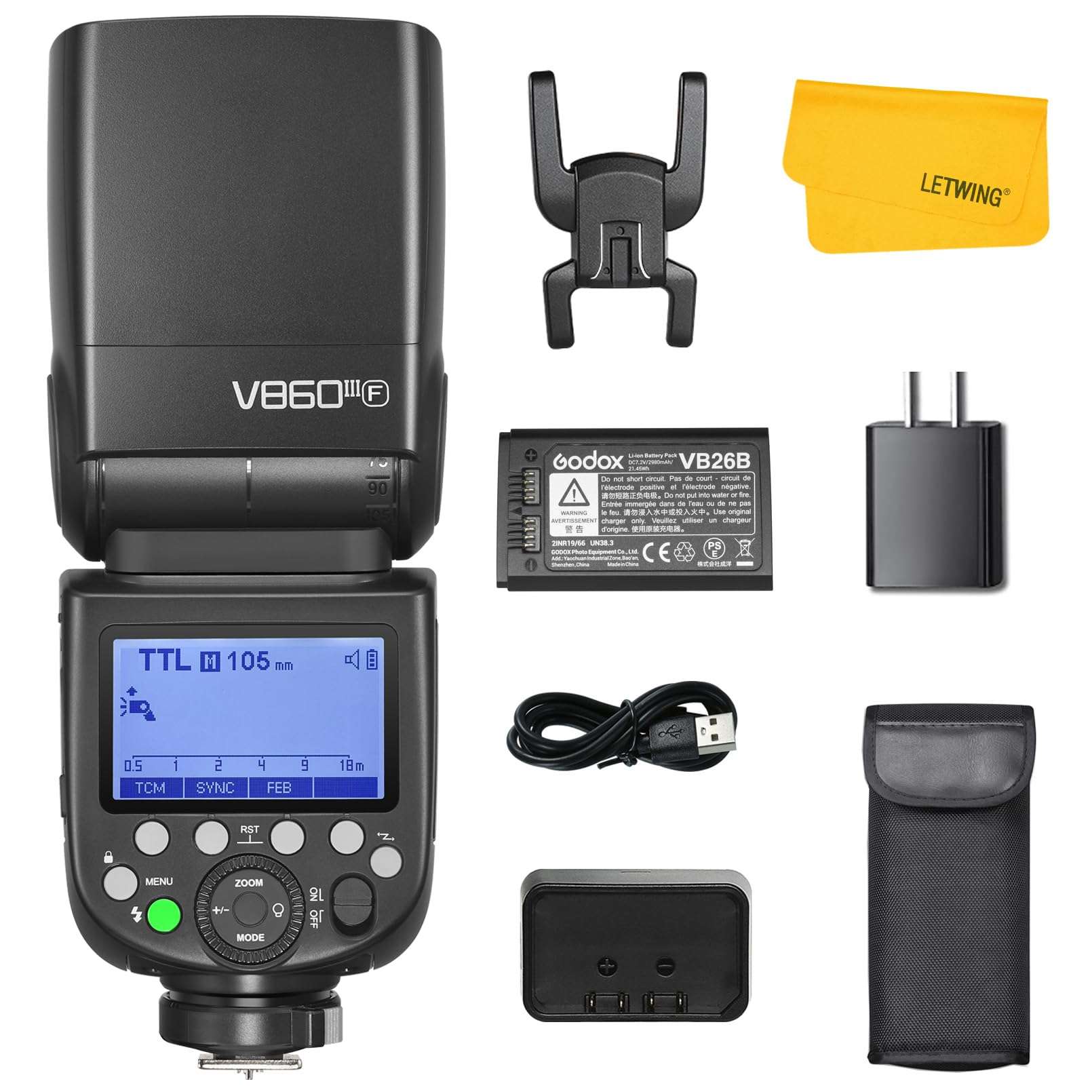 Godox V860III-F Flash for Fujifilm Fuji Camera, 2.4G Wireless Speedlite TTL 1/8000s HSS Camera Flash Speedlight with Godox S2 Flash Bracket, 7.2V/2600mAh Li-ion Battery,Compatible for Fujifilm Camera 3