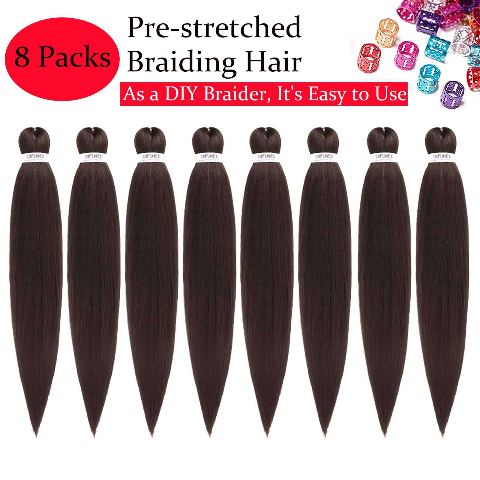Difunee 20, 4: Pre-Stretched Professional Braiding Perm Yaki Hair 20"-8Packs/Lot Low Temperature Synthetic Fiber Crochet Braids Crochet Hair Braiding Hair Extension Twist Braid (#4} 2