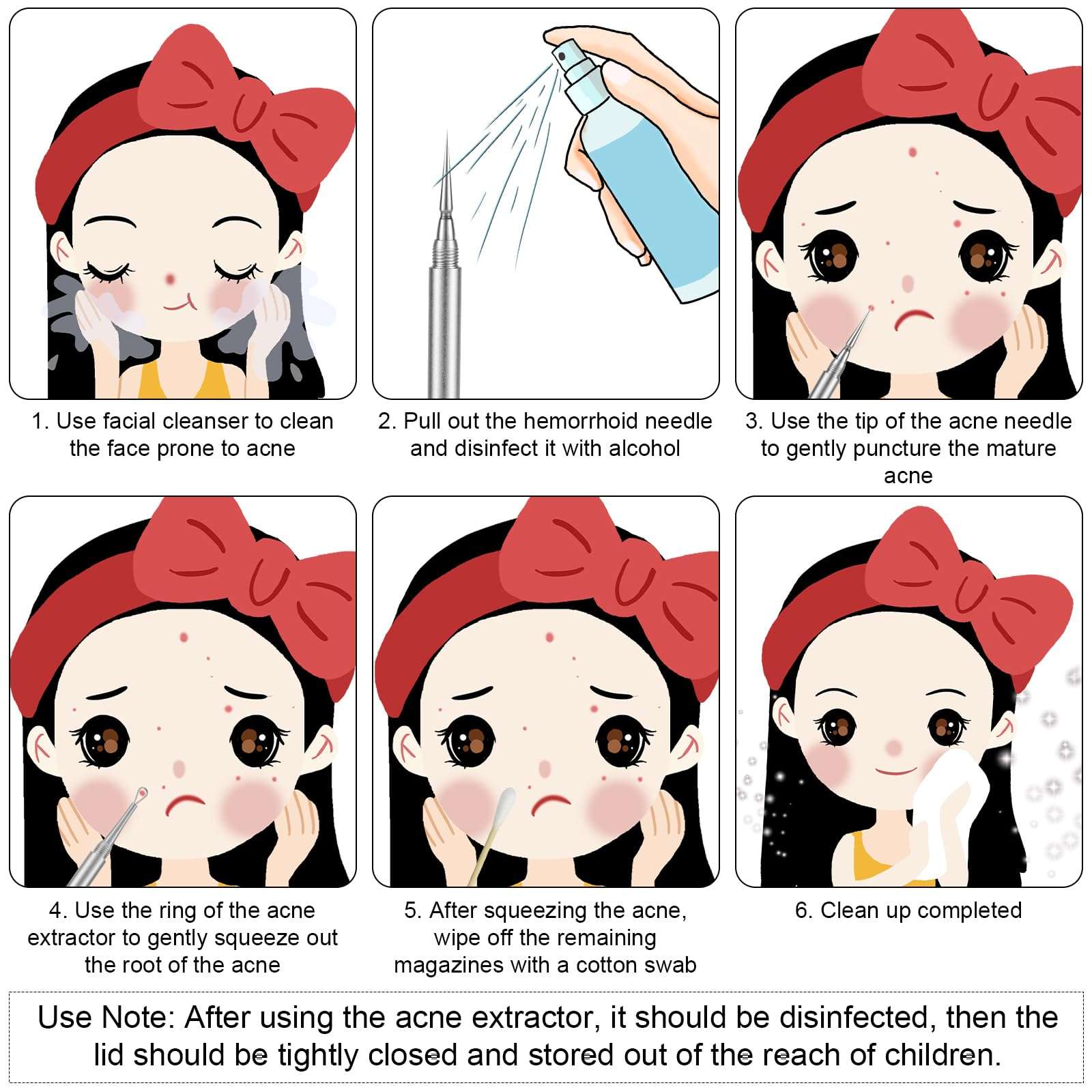 Blackhead Extractor, Metal 2 in 1 Acne Clean Needle Professional Pimple Popper Needle Whitehead Popping Extractor Double-Ended Black Head Remover Comedone Tool for Nose & Face(Silver) 6