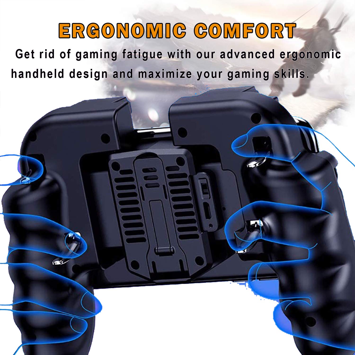 Mobile Game Controller with Cooling Fan/Phone Holder, Phone Gamepad for PUBG/Fortnite/Call of Duty, Tomoda L1R1 Mobile Triggers for 4.7”-6.5” iOS Android Phones 5