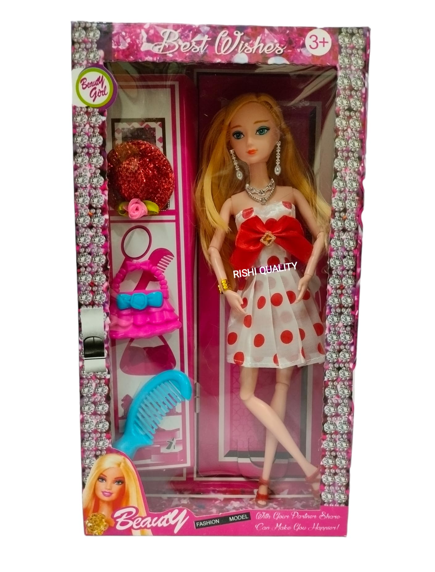 RISHI QUALITY Beautiful Doll Set Toy with Moveable Arms, Legs for Girl. Doll with Accessoires Washing Machine and Fan for Playing. Birthday, Wedding, Rakshabandhan Gift. (Doll Set with Accessoires) 3