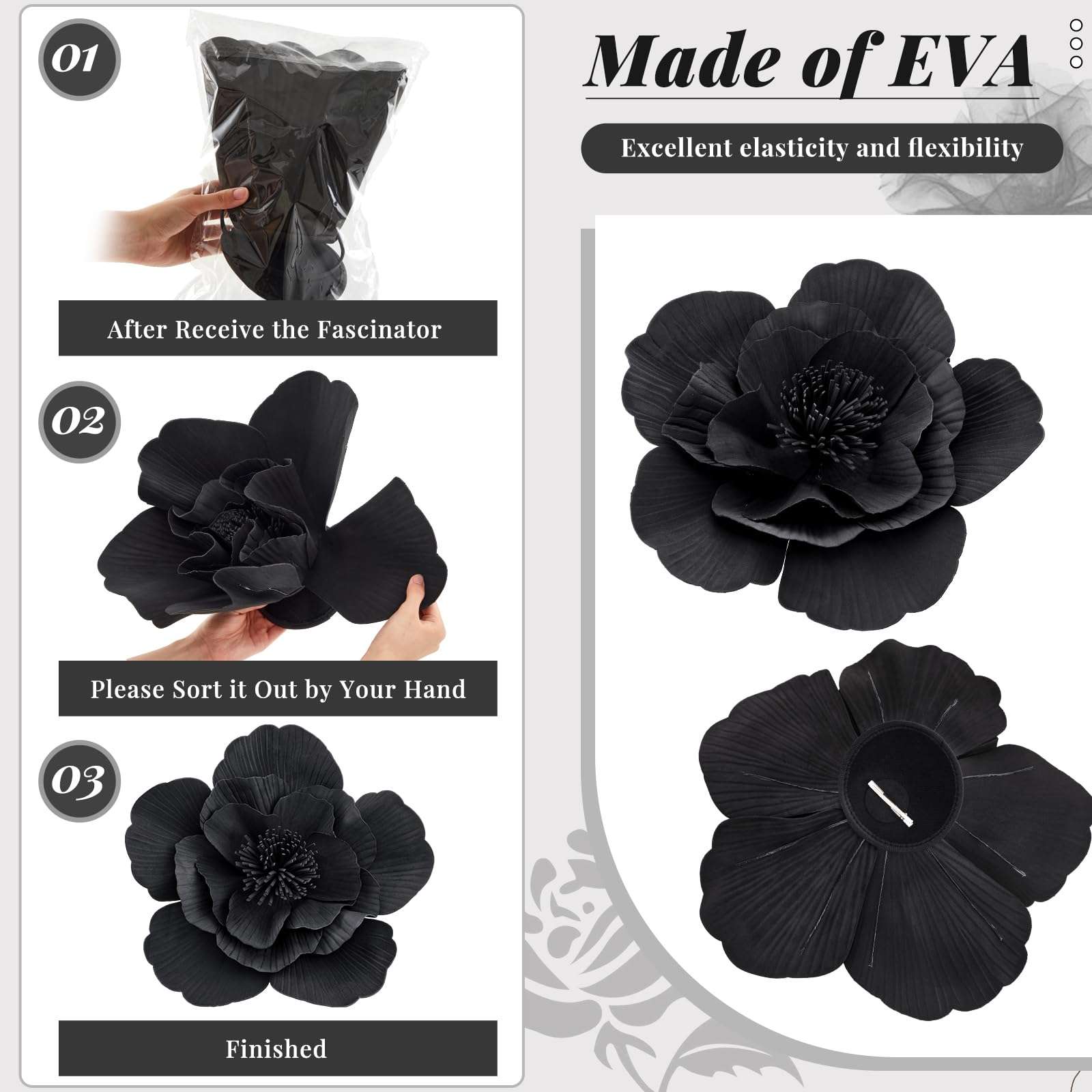 Ecation Large Flower Fascinators for Women Tea Party Fancy Hats and Gloves Set for Women Tea Party Wedding Accessories(Black) 5