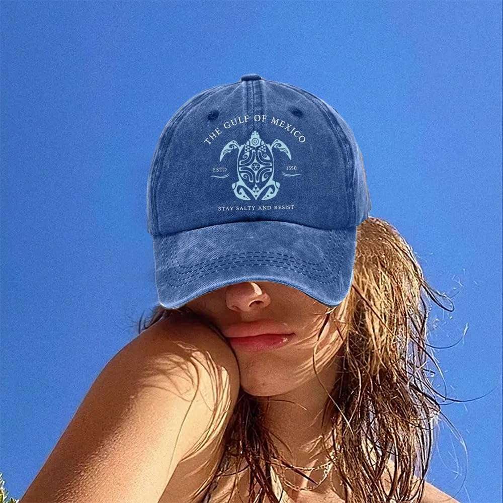 Gulf of Mexico Hat Sea Turtle Hat, Gulf of Mexico Established 1550 Cap, Vintage Baseball Caps for Men Women (US, Alpha, One Size, Blue) 5