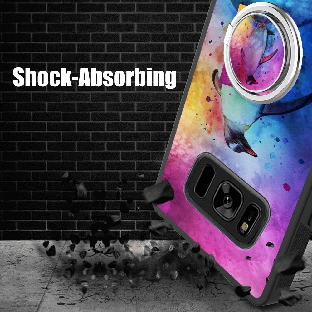 Samsung Galaxy S8 Plus Case Rugged Finger Ring Watercolor Penguins Ring Buckle Phone Case Anti Slip Finger Holder Ring for Samsung Galaxy S8 Plus 4