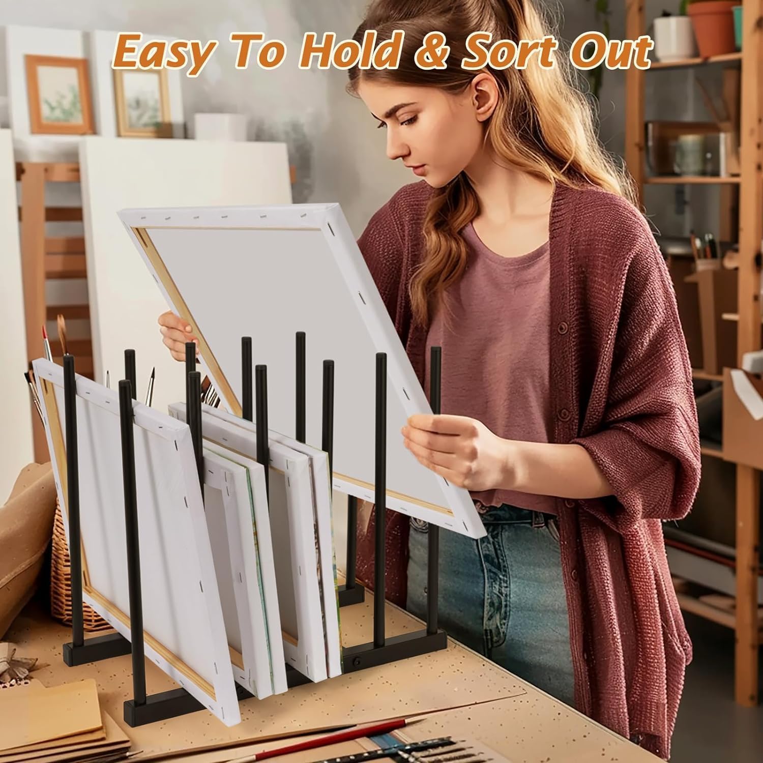 OGFC 51106 Art Storage Rack Painting Canvas, Metal Drawing Storage SHELF for Canvas Frame Drawing Board (Black) STAND 3