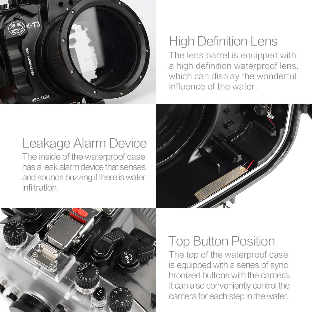Seafrogs X-T3 Waterproof Housing Case, Underwater Camera Housing with 16-50mm/18-55mm Lens Diving Waterproof up to 40M/130ft, Inbuilt Leak Detection Sensor Work for Fujifilm X-T3 XT3(Black) 3