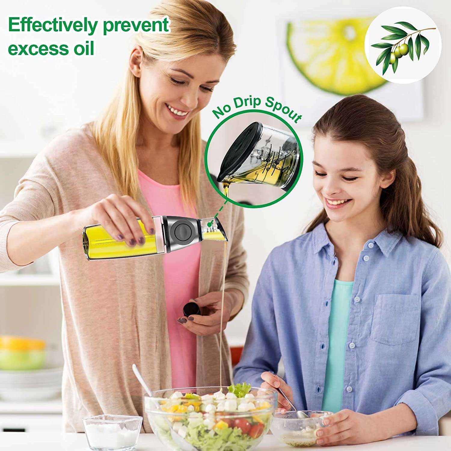 BIGXEN Press & Measure Glass Oil Dispenser, Oil and Vinegar Dispenser Set with, Measuring Scale Pump for Kitchen, Drip Free Spout Oil Dispenser Bottle for Kitchen 6