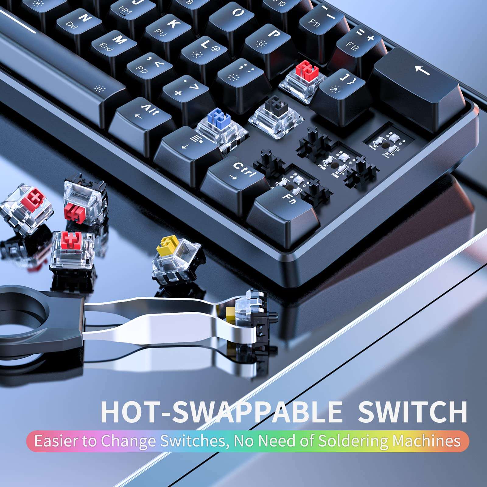 Punkston TH61 60% Mechanical Gaming Keyboard,RGB Backlit Wired Ultra-Compact Mini Mechanical Keyboard Full Keys Programmable Black (Optical Red Switch) 3