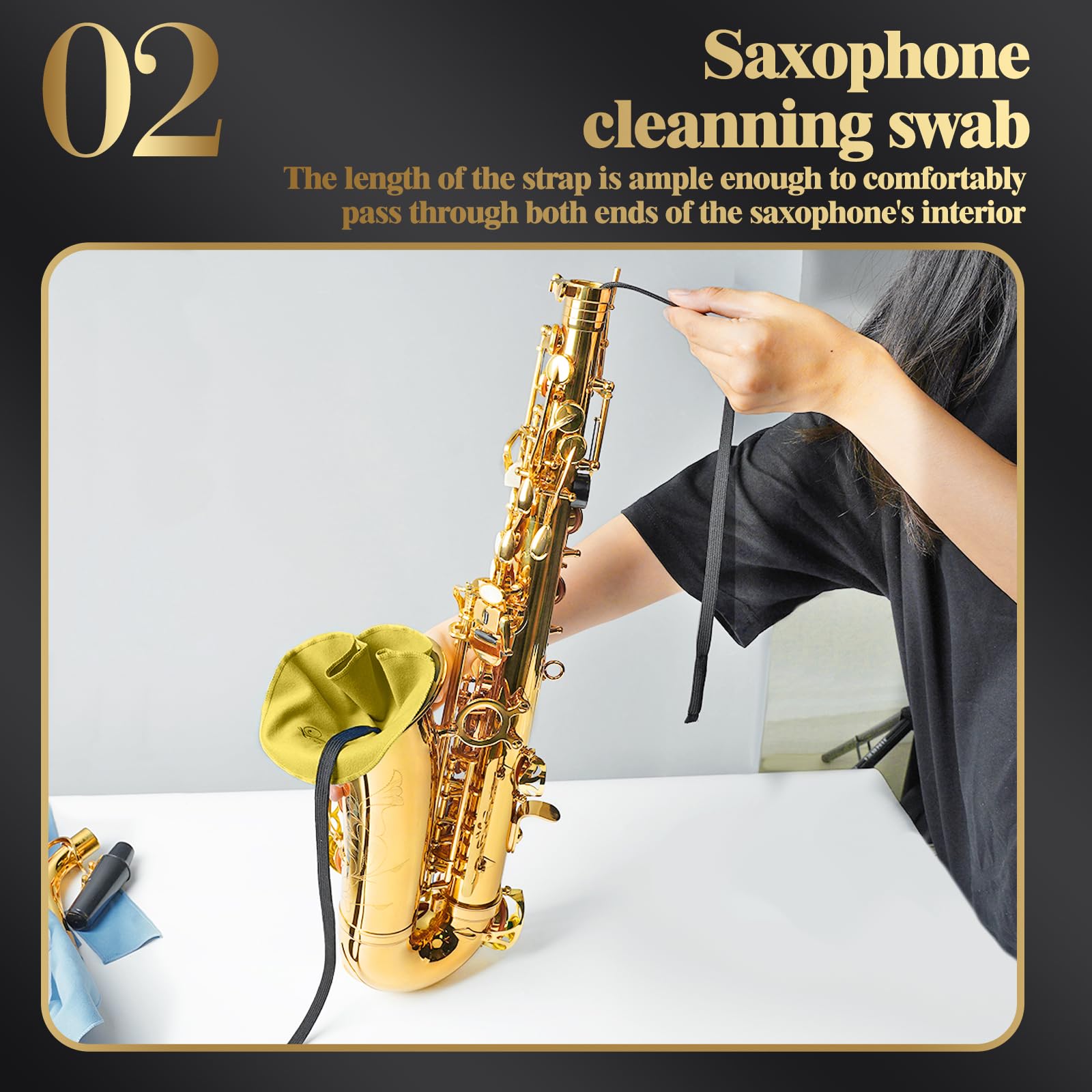 Lerodite Saxophone Cleaning Cloth Cleaning Care Tool for Flute Sax Inside Tube (Yellow) 4