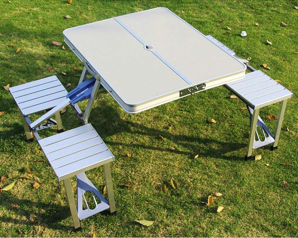 OBIXO Outdoor Aluminium Portable Folding Camp Suitcase Picnic Table with 4 Seats 4