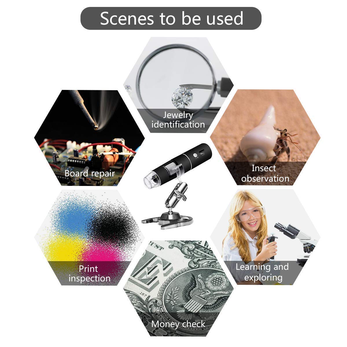 RuhZa Wireless Digital Microscope, 50X-1000X Magnification Handheld USB HD Inspection Camera, with Stand Compatible for ifone,Android,iPad,Mac,Sams0ng Galaxxy,Windows Computer etc. 5