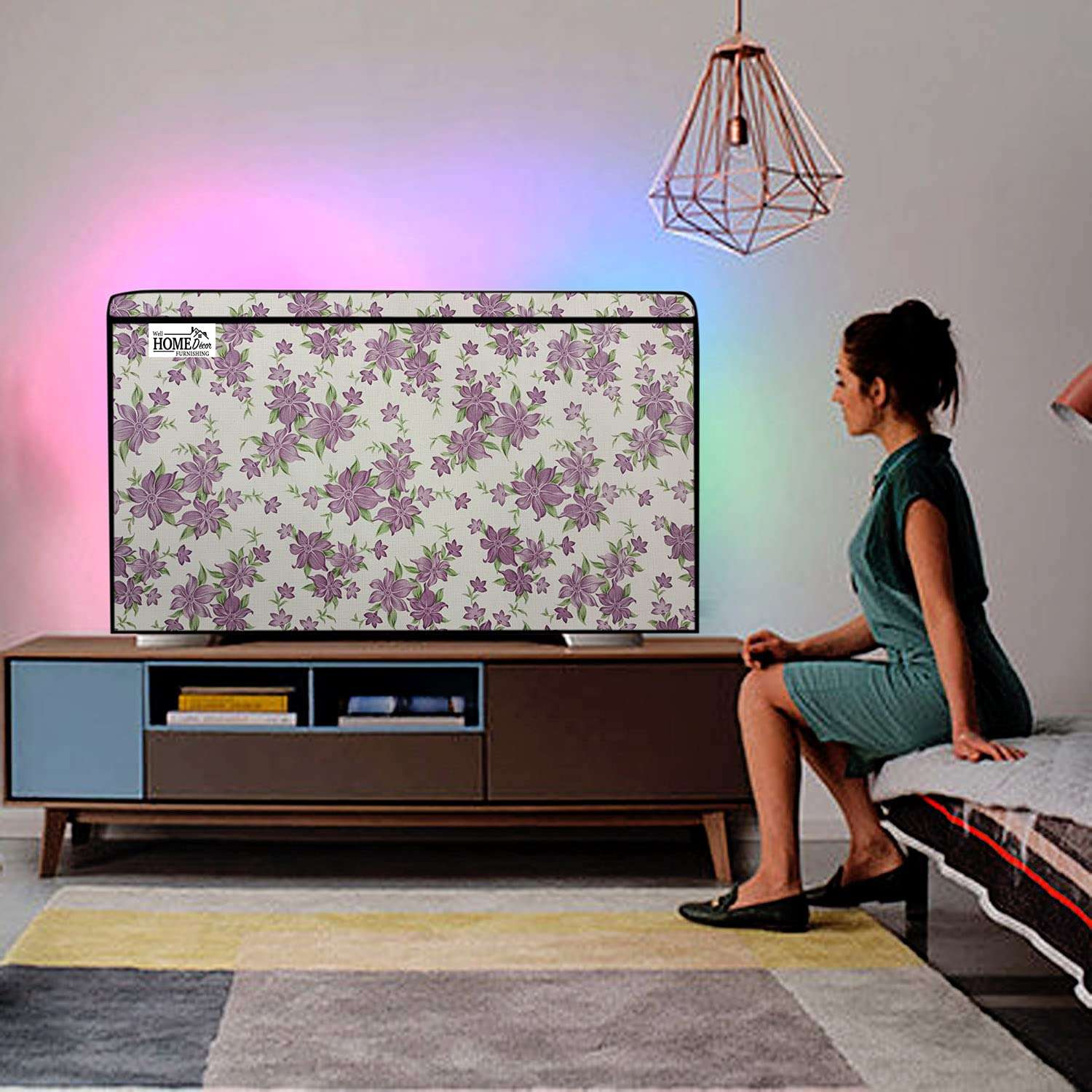 wellhome decor Furnishing Multicolor Printed 40 Inches LED TV Cover fit with Transparent Polythene Layer (All Models) 3