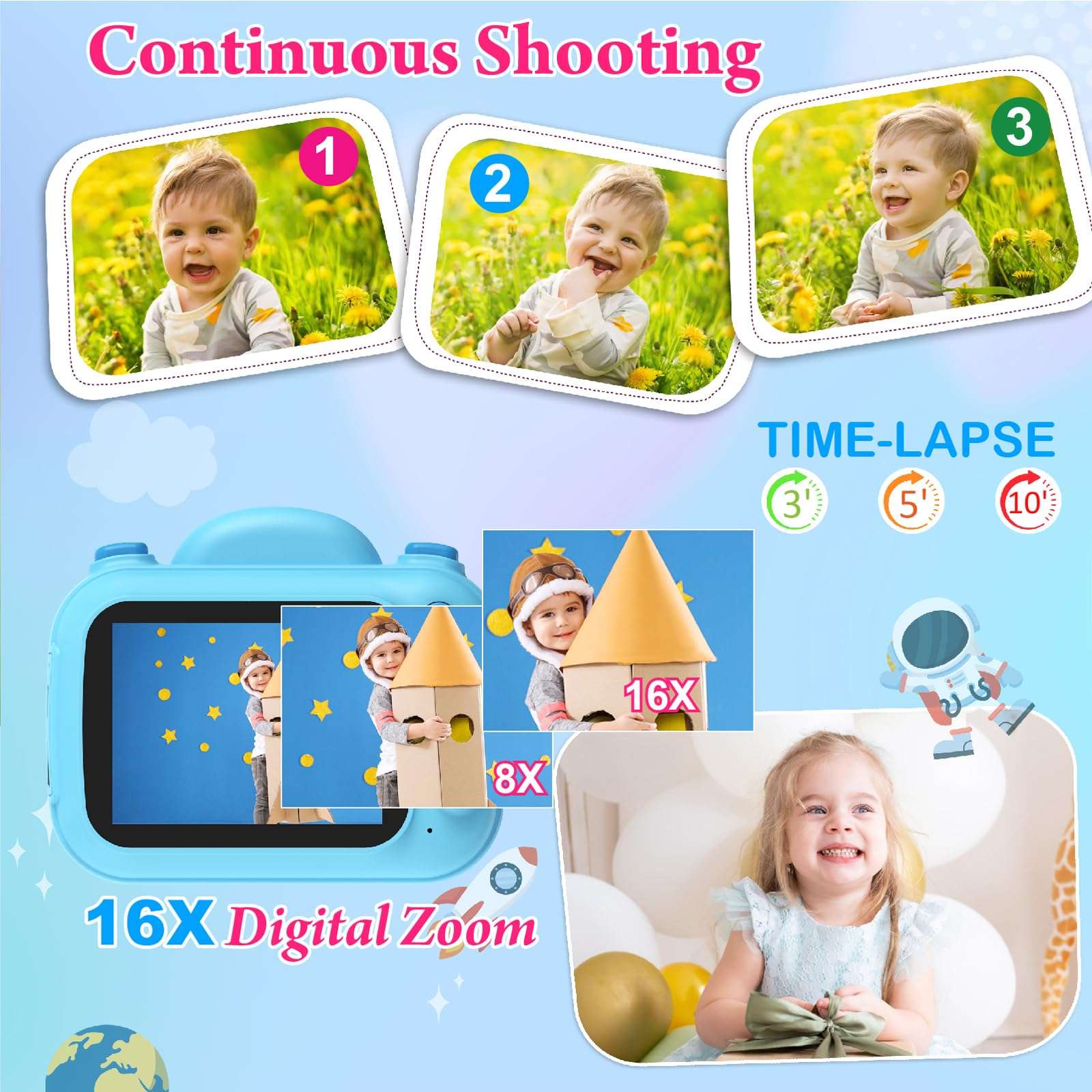 Kids Camera Instant Print, 3.5'' Kids Digital Camera Instant with 1080P HD Photos & Videos, Christmas Birthday Gifts for Girls Boys Age 3-12 (Blue) 5
