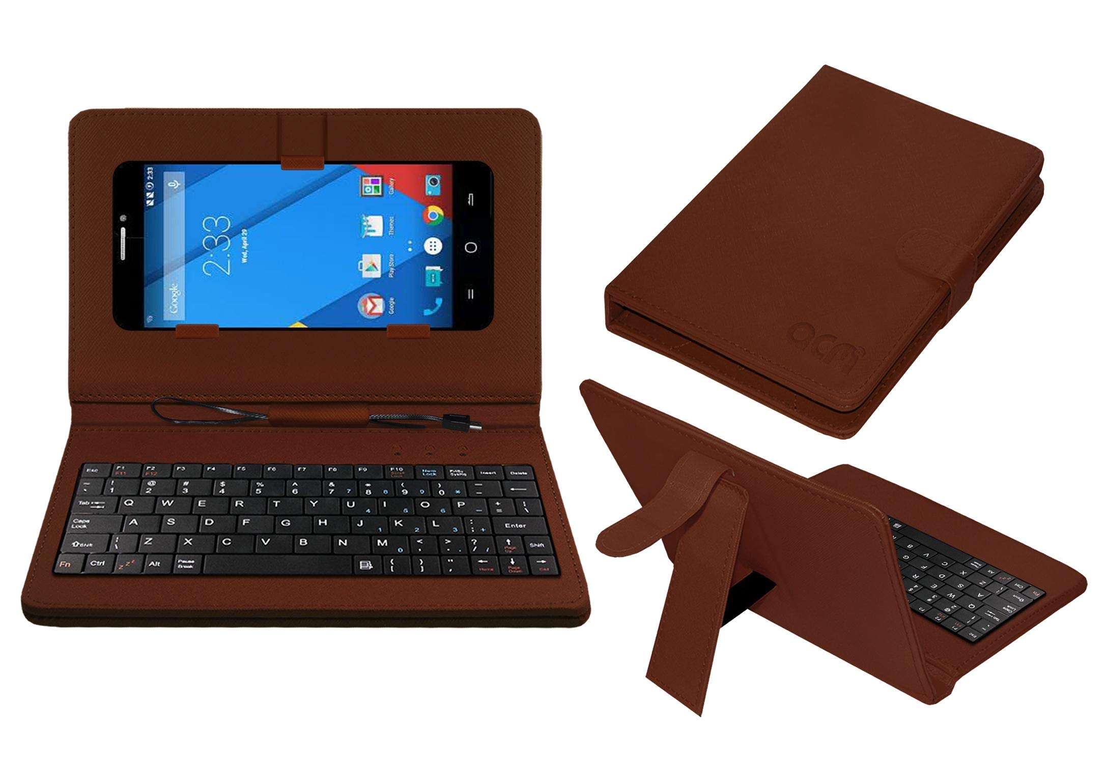 Acm Keyboard Case Compatible with Yu Yureka Plus Mobile Flip Cover Stand Direct Plug & Play Device for Study & Gaming Brown 1