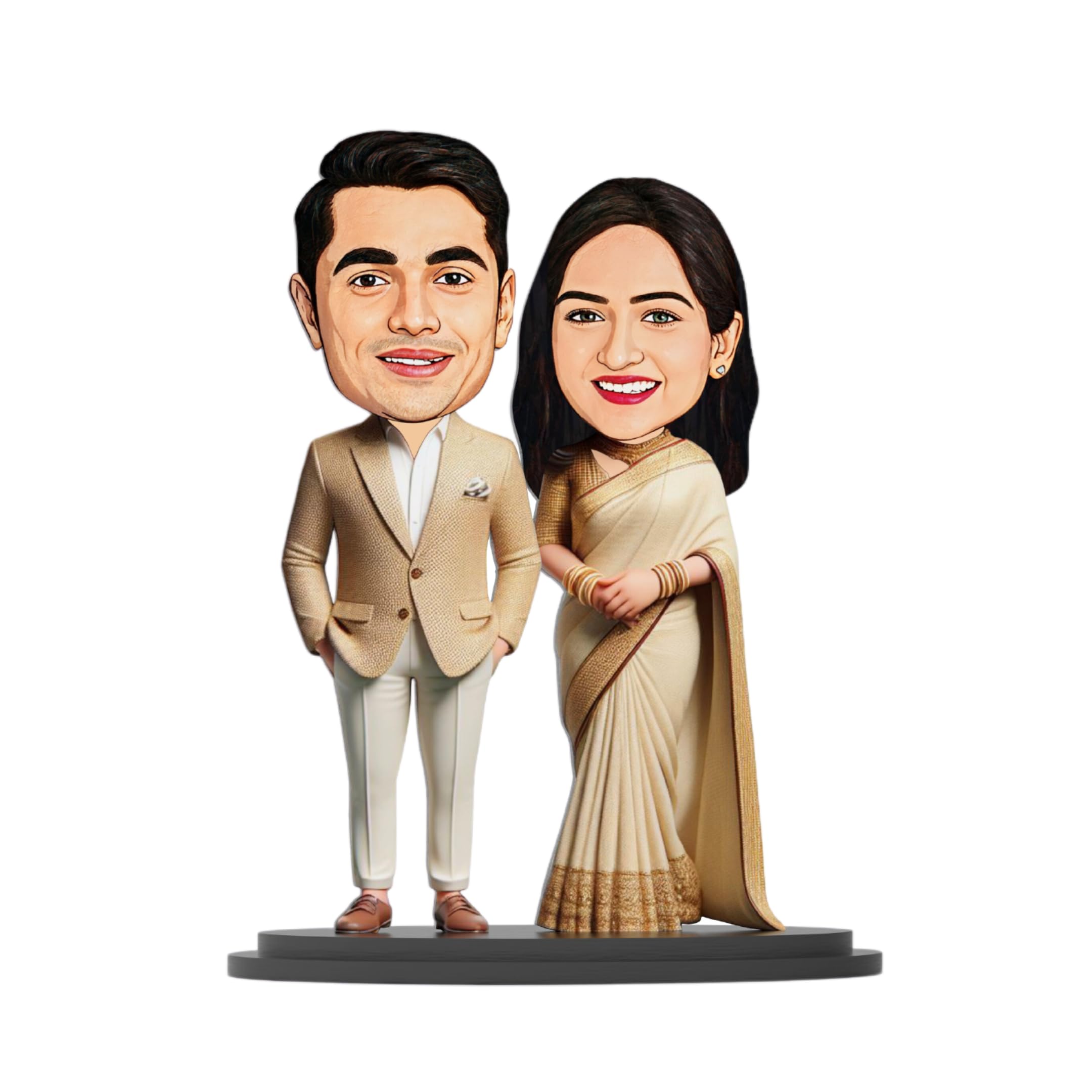 Makertech Gifting Wood Avatar Studio Personalized Fantasy Gift For Husband, Wife Character Caricature Photo Frame Unique Design Customized Gift For Friends & Family (Wedding Couple - 2),Multicolor 1