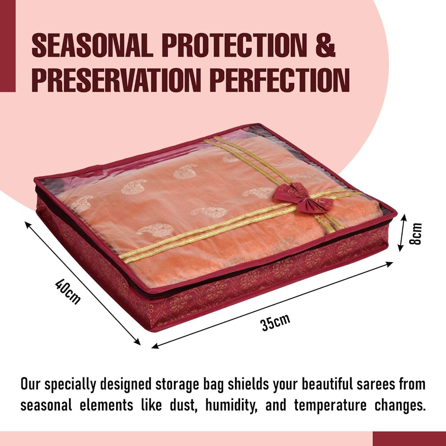 Kuber Industries polyester Pack of 6 Saree Cover|Cloth Packing Bags with Zip|Dress Pouches for Storage|Suit Bags for Women|Saree Organizer for Wardrobe|Bow Golden Printed|3 Inch|Maroon 4