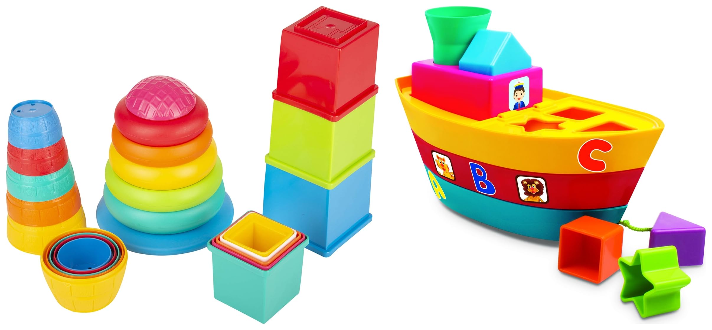 Giggles - Stack A Boat, 2 in 1 Pull Along Toy (Multicolor) & Giggles - Stack N Nest Toy, Multicolour 3 in 1 Gift Set 1