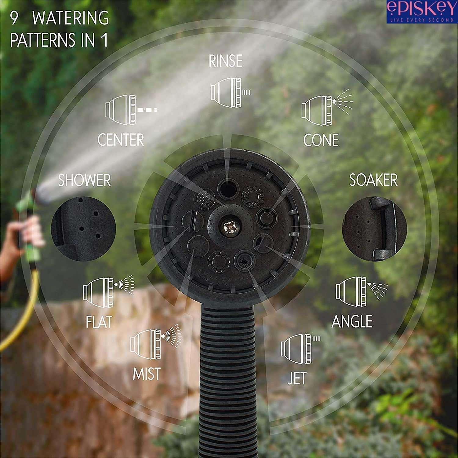 Episkey Heavy Duty 10 Meter Garden Hose Pipe | 1/2 Inch Flexible Water Pipe with Double Latex Core Braided Anti-Kink Outer Layer 8-Pattern SprayGun, Tap Connector & 2 Clamps | Leak-Proof, UV-Resistant 3