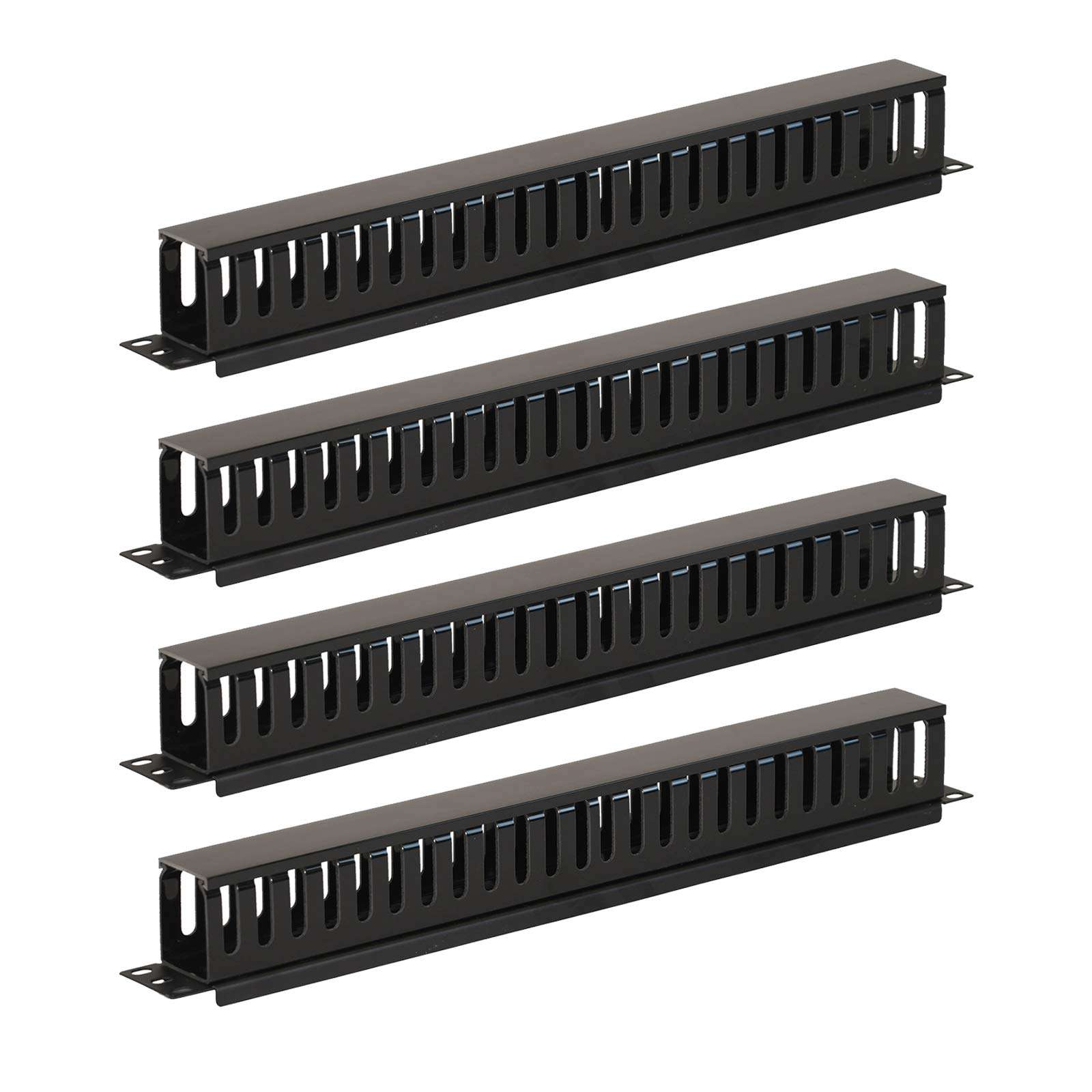 Aeons 1U Horizontal 19-inch Server Rack Mount Cable Management Raceway Duct Panel Cover Plastic Black 4-Pack 1