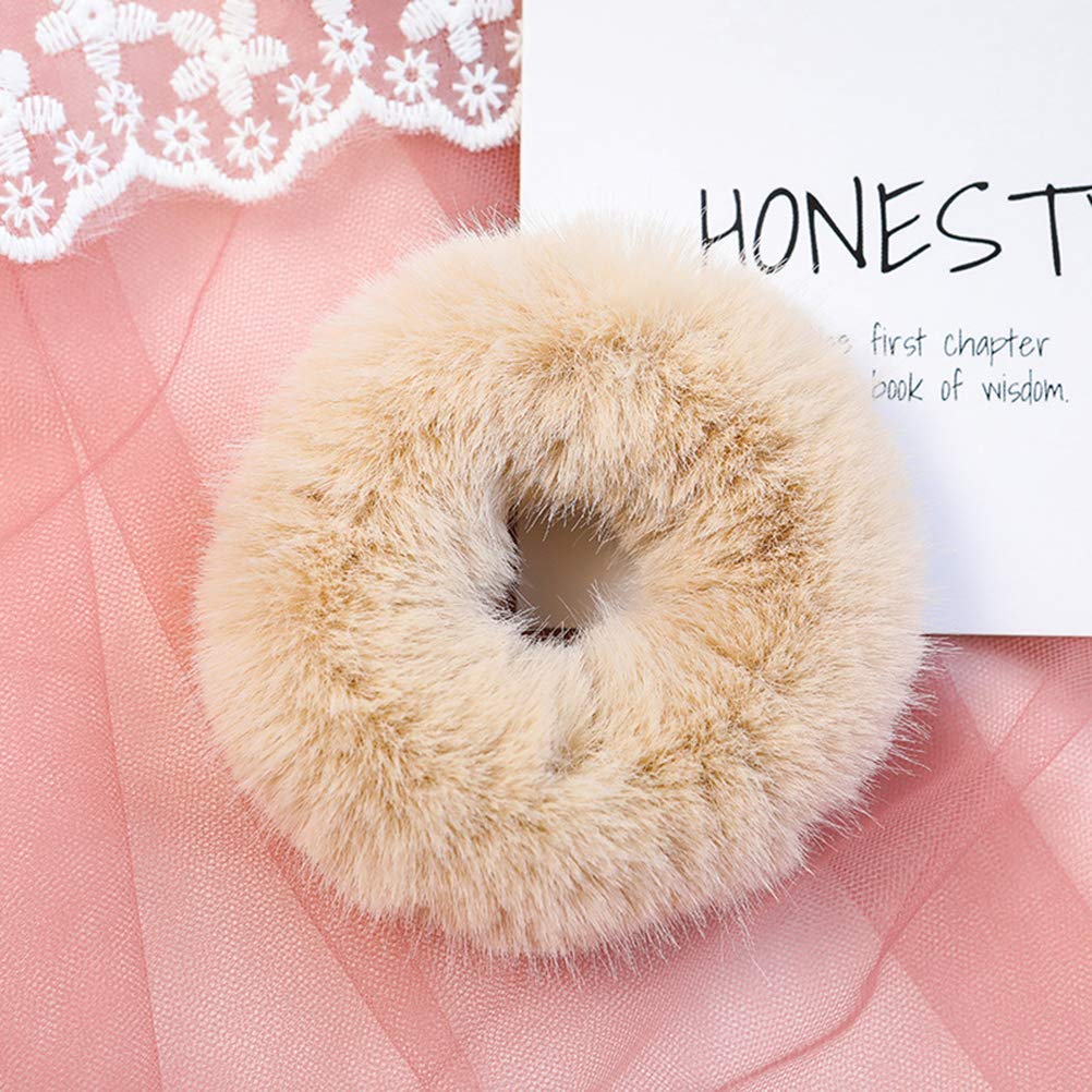 Beaupretty Rabbit Fur Hair Scrunchies,Sweet Rabbit Faux Fur Fluffy Ball Pom Pom Scrunchies Ponytail Holder,5pcs (Random Color) 6
