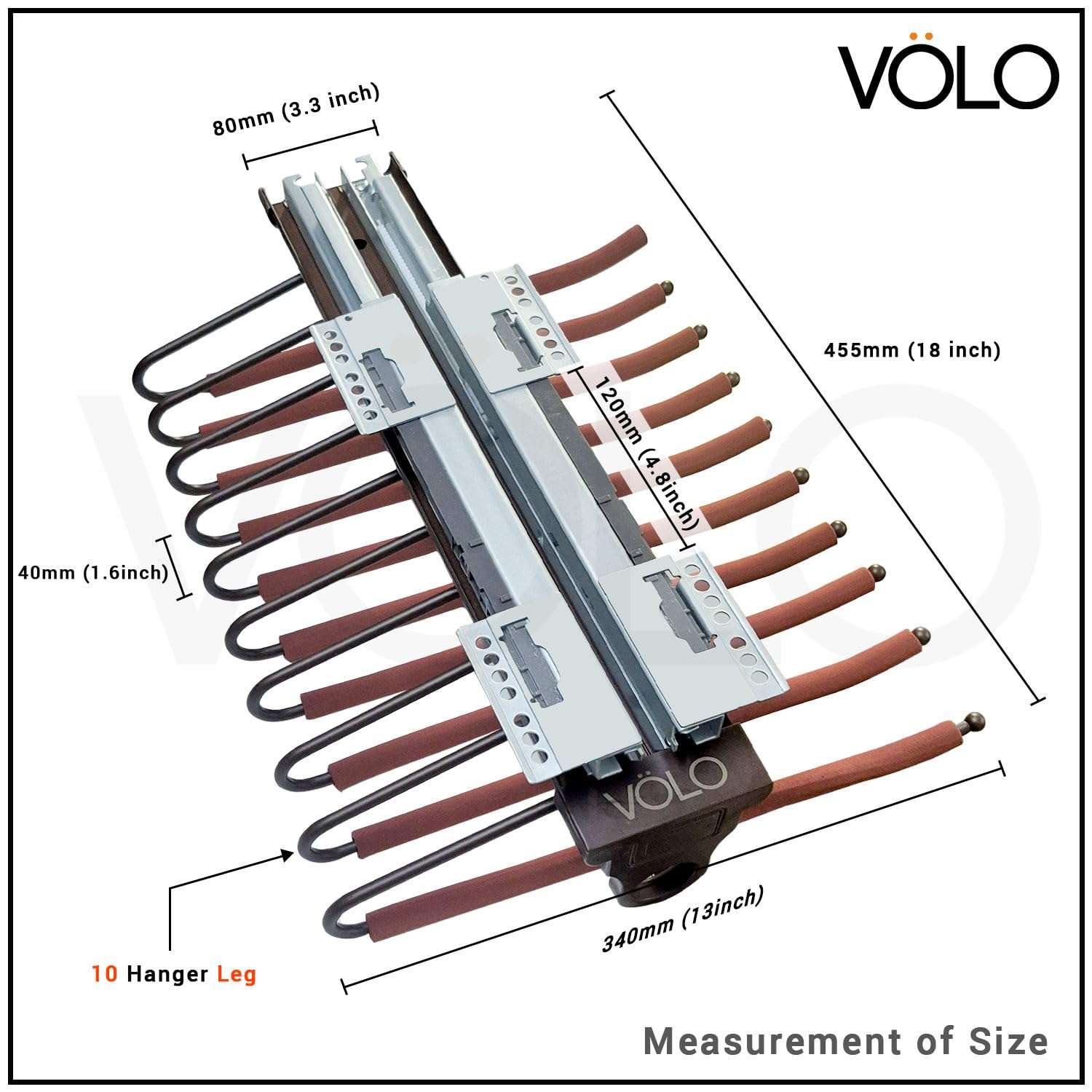 VOLO Soft Close Pull Out Pants Rack – Top Mounted Trouser Rack, Smooth Slide-Out Clothes Organizer for Wardrobe, Heavy Duty Mild Steel, 25 Kg Load Capacity, Brown Mocha, 18 Inch 3