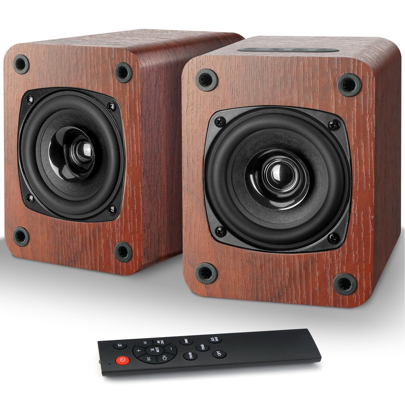 RIOWOIS Powered Bookshelf Speakers with Bluetooth 5.3 and Built-in Amplifier for Vinyl Record Player, 30W*2 Turntable Speakers with 3.5" Dual Cone Driver, Optical/AUX/TV-ARC Input (Red)