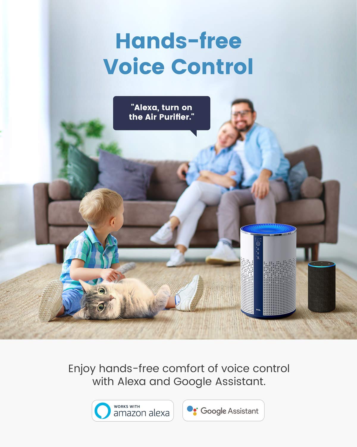 TCL Air Purifier for Home Room Bedroom, Smart WiFi Alexa Control, True H13 HEPA Air Filter Remove 99.97% Smoke Odor Pet Dander Dust Pollen Mold Air Cleaner Metal Design with Night Light 2